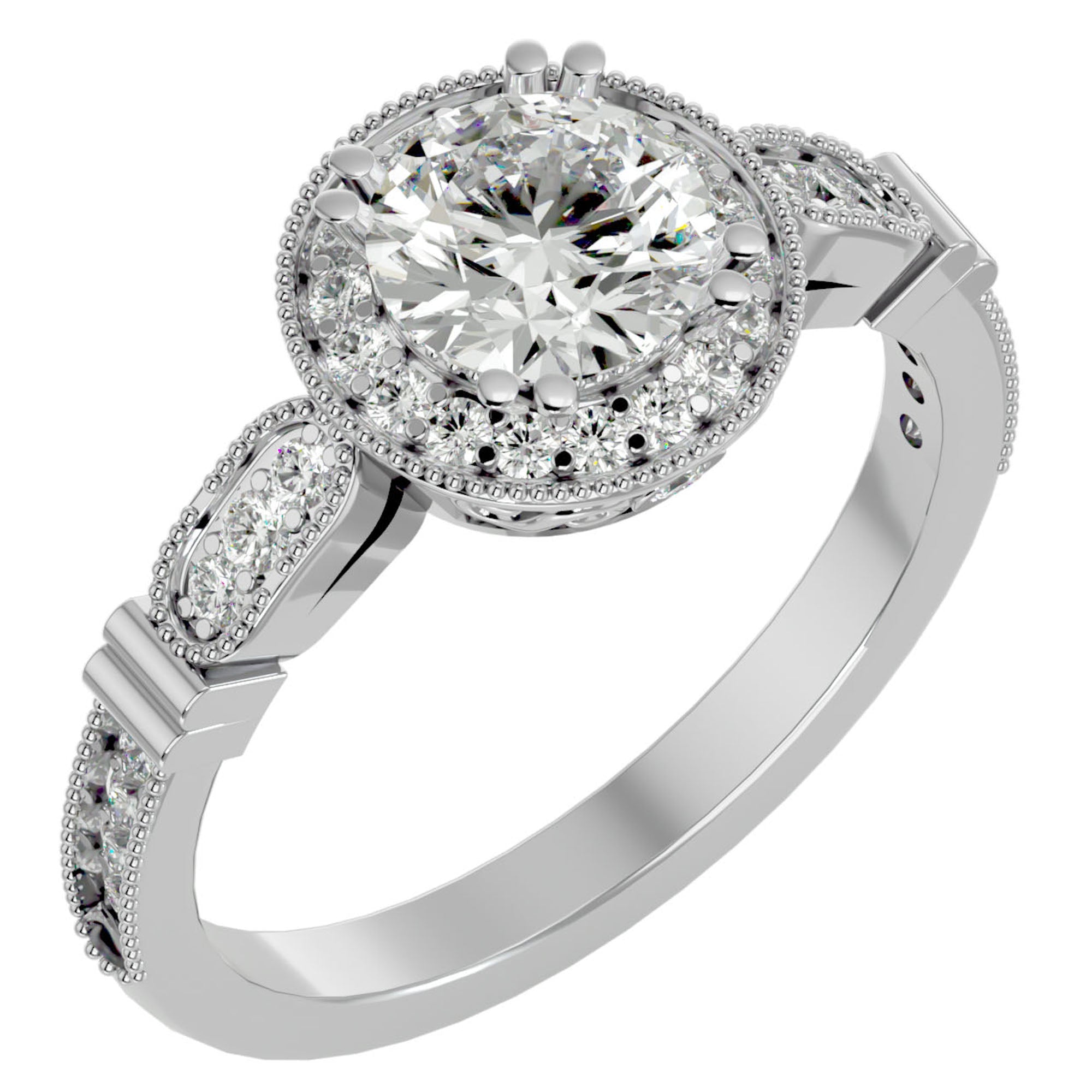 Inel de Logodnă cu Moissanite Brilliant Halo Pavé de 1.32 ct din Platina - Castelo.ro