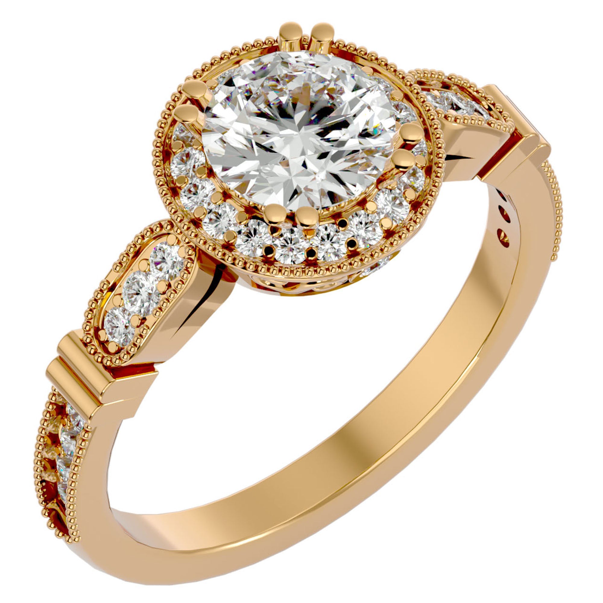Inel de Logodnă din Aur 14k cu Moissanite Brilliant Halo Pavé de 1.32 ct din 14k Aur Galben - Castelo.ro