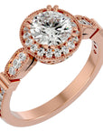 Inel de Logodnă cu Diamante Naturale Brilliant Halo Pavé de 1.32 ct din 18k Aur Roz - Castelo.ro