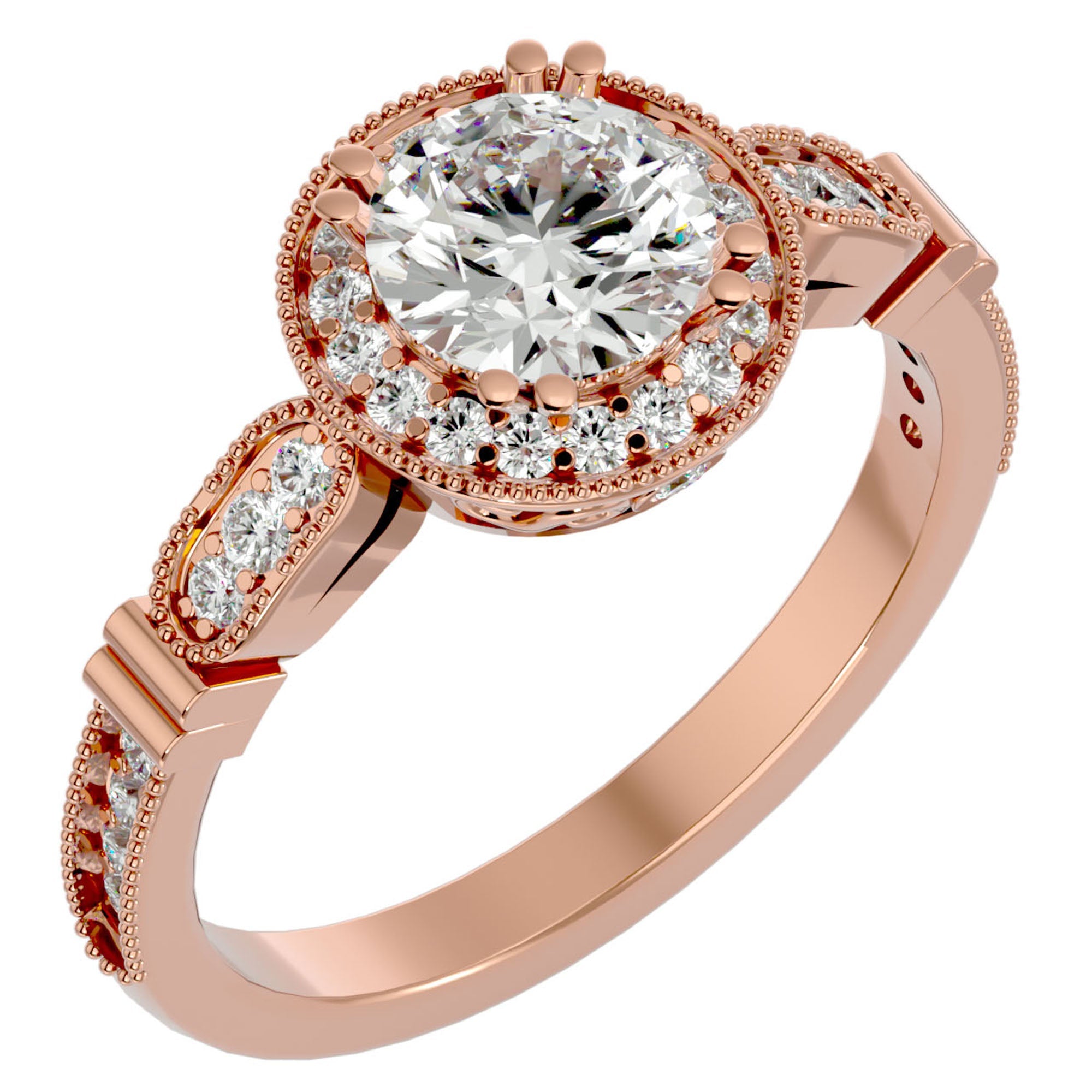 Inel de Logodnă din Aur 14k cu Diamante Create în Laborator Brilliant Halo Pavé de 1.32 ct din 14k Aur Roz - Castelo.ro