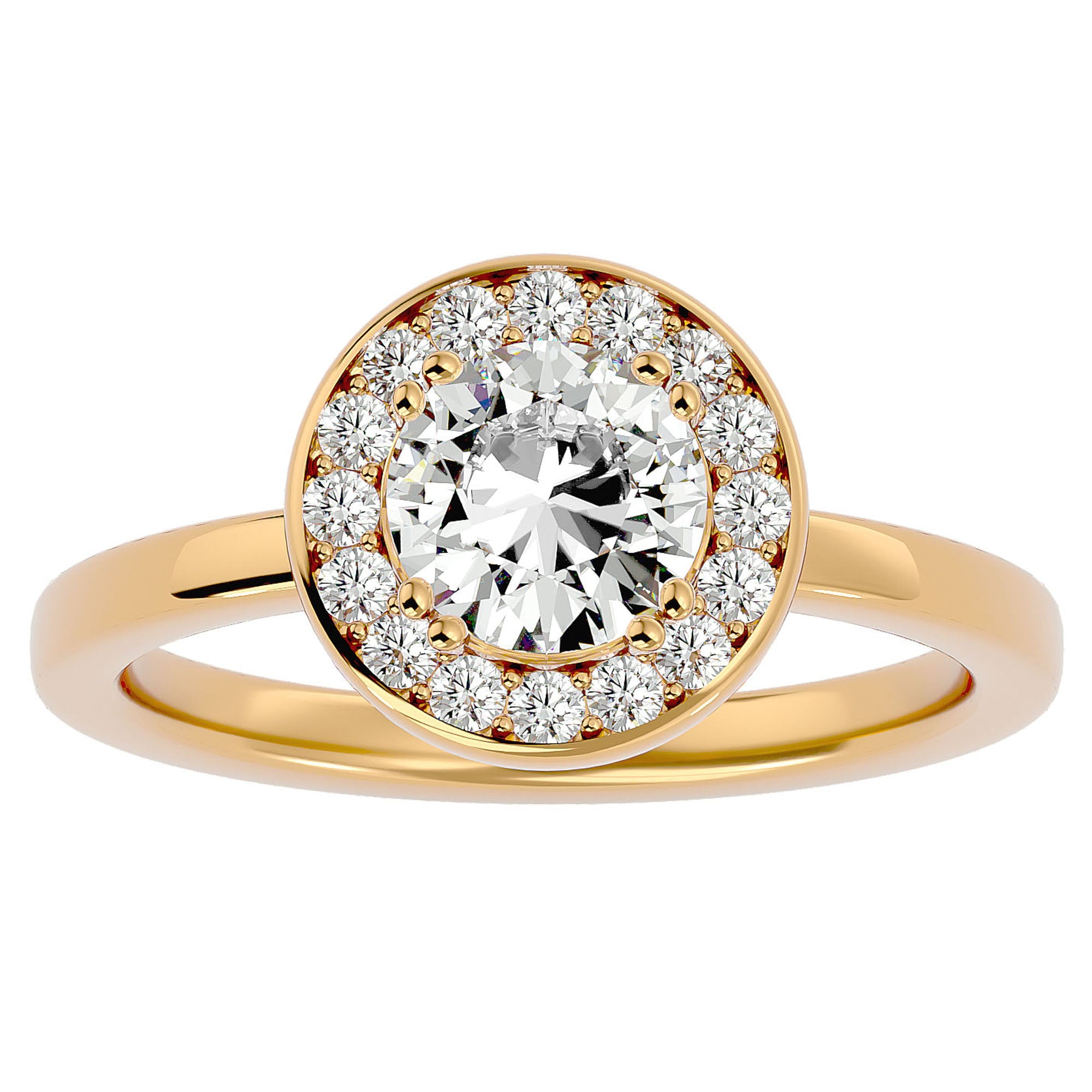 Inel de Logodnă din Aur 14k cu Moissanite Brilliant Halo de 0.98 ct din 14k Aur Galben - Castelo.ro