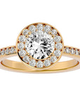 Inel de Logodnă din Aur 14k cu Diamante Create în Laborator Brilliant Halo Pavé de 1.20 ct din 14k Aur Galben - Castelo.ro