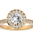 Inel de Logodnă cu Diamante Create în Laborator Brilliant Halo Pavé de 1.20 ct din 18k Aur Galben - Castelo.ro