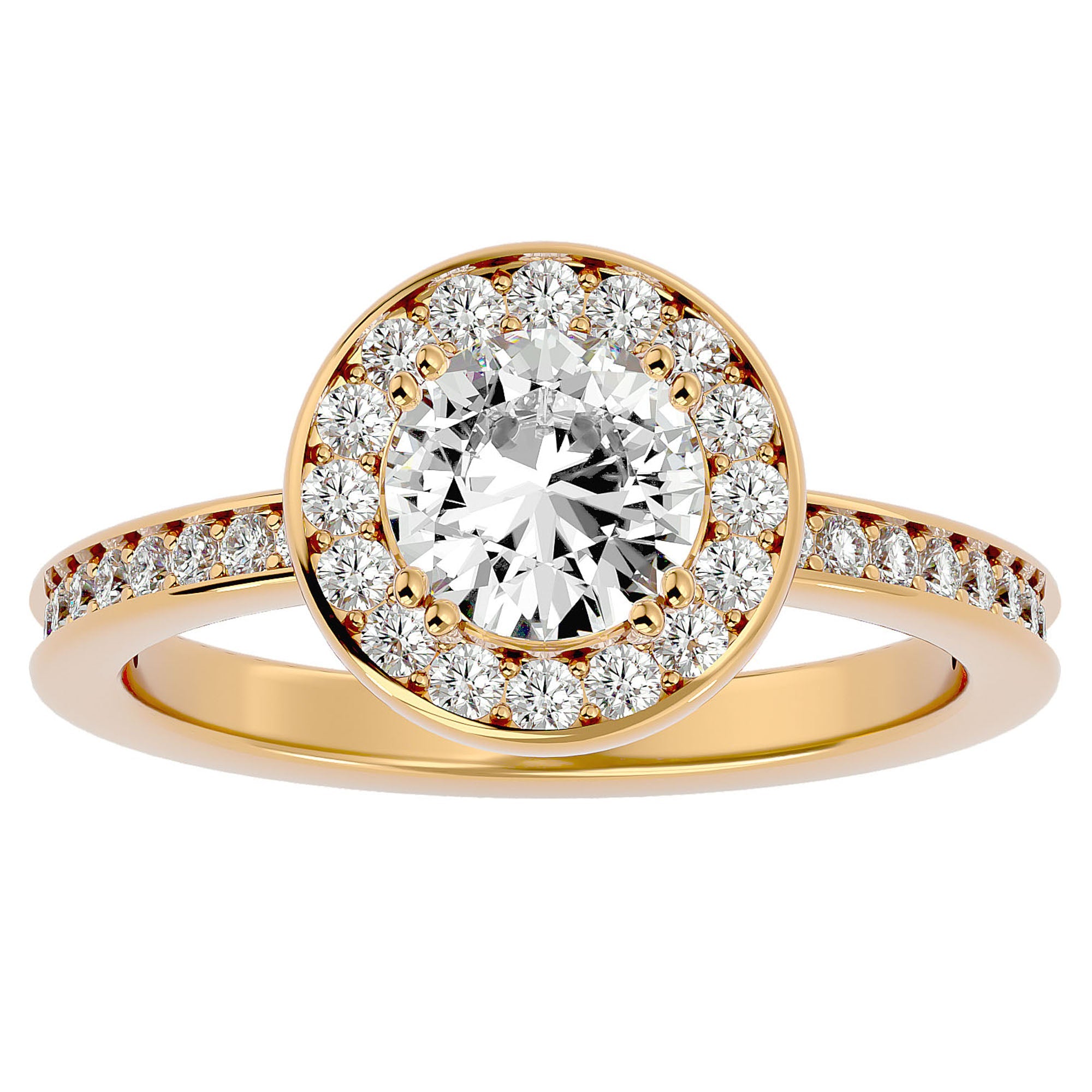 Inel de Logodnă din Aur 14k cu Moissanite Brilliant Halo Pavé de 1.20 ct din 14k Aur Galben - Castelo.ro