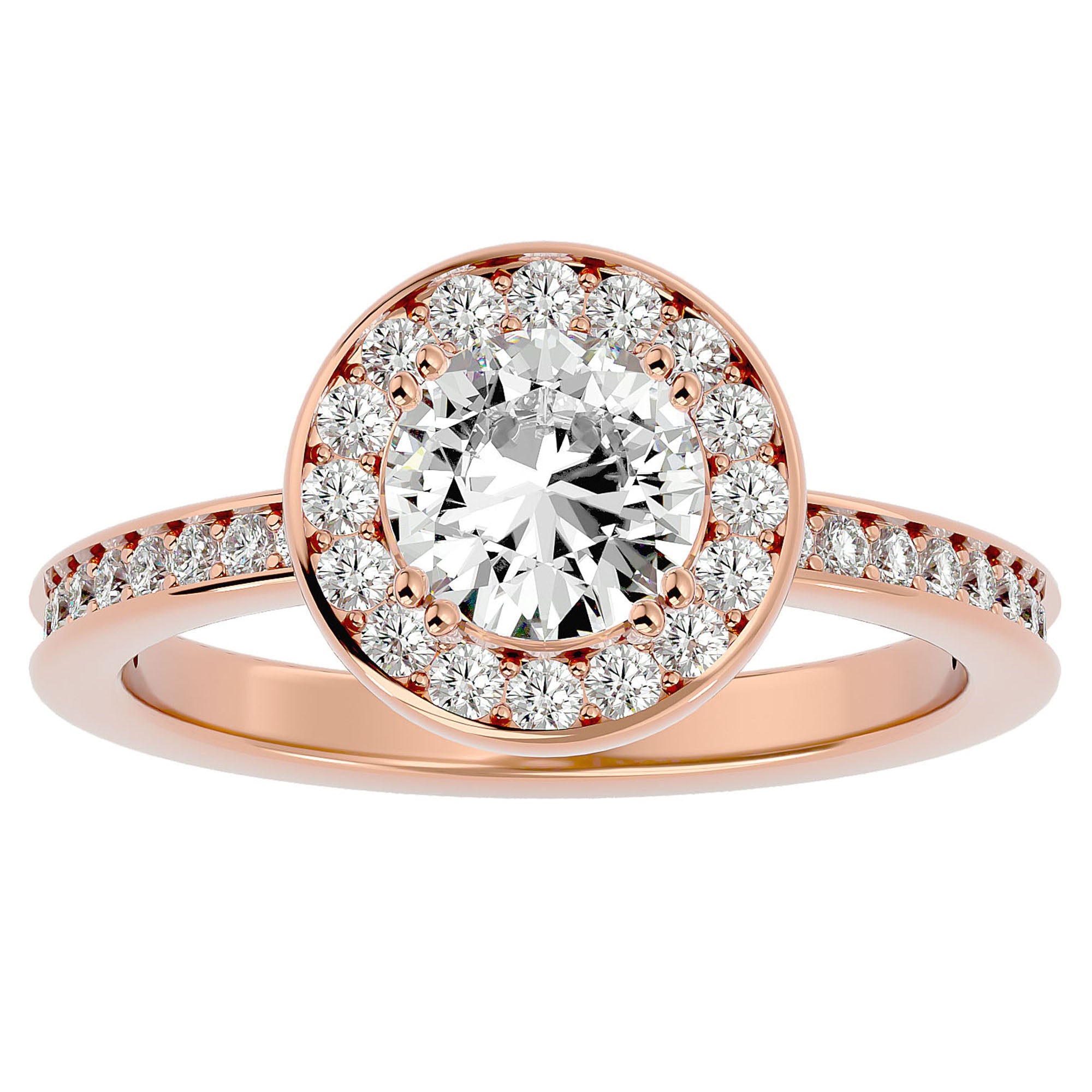 Inel de Logodnă din Aur 14k cu Moissanite Brilliant Halo Pavé de 1.20 ct din 14k Aur Roz - Castelo.ro