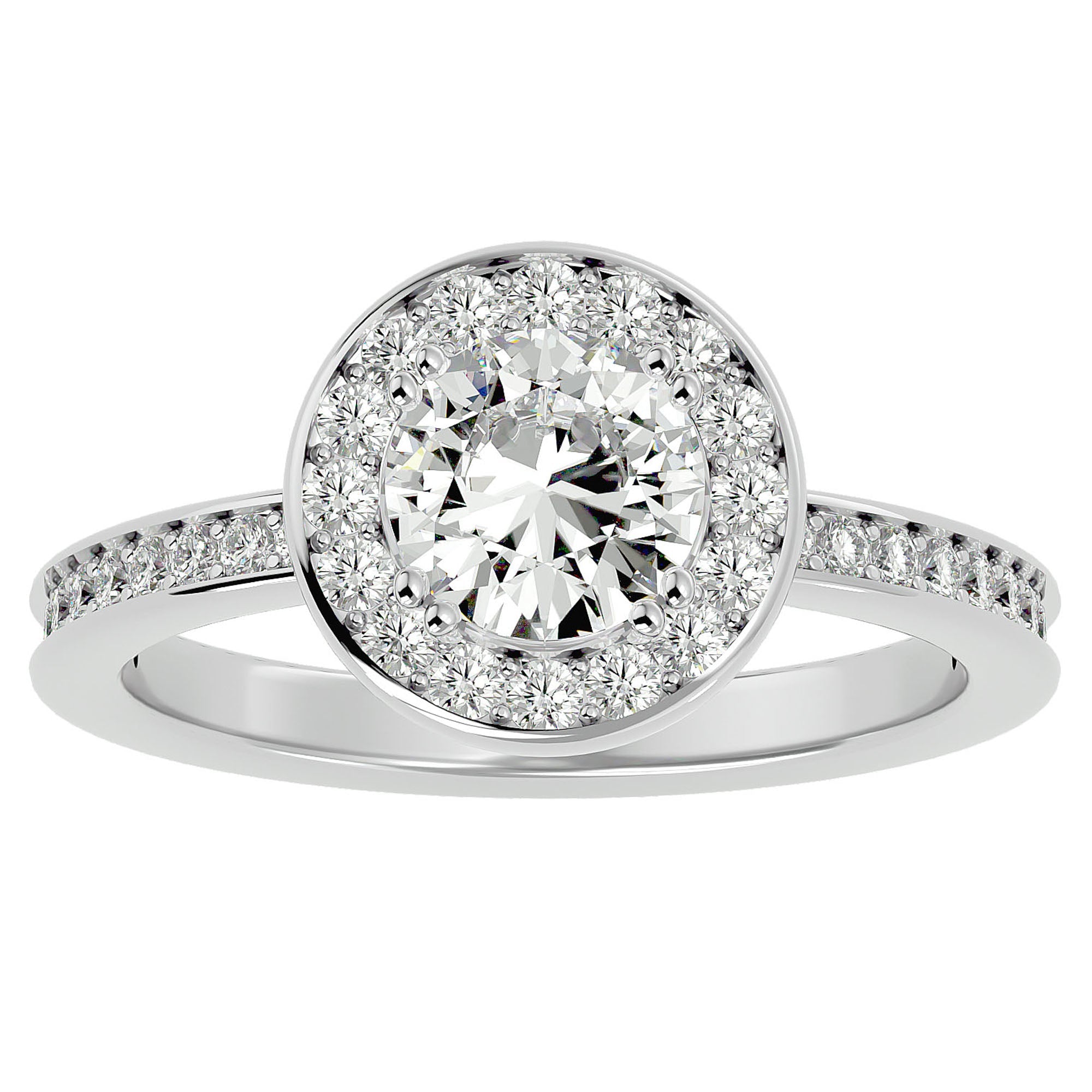 Inel de Logodnă din Aur 14k cu Moissanite Brilliant Halo Pavé de 1.20 ct din 14k Aur Alb - Castelo.ro