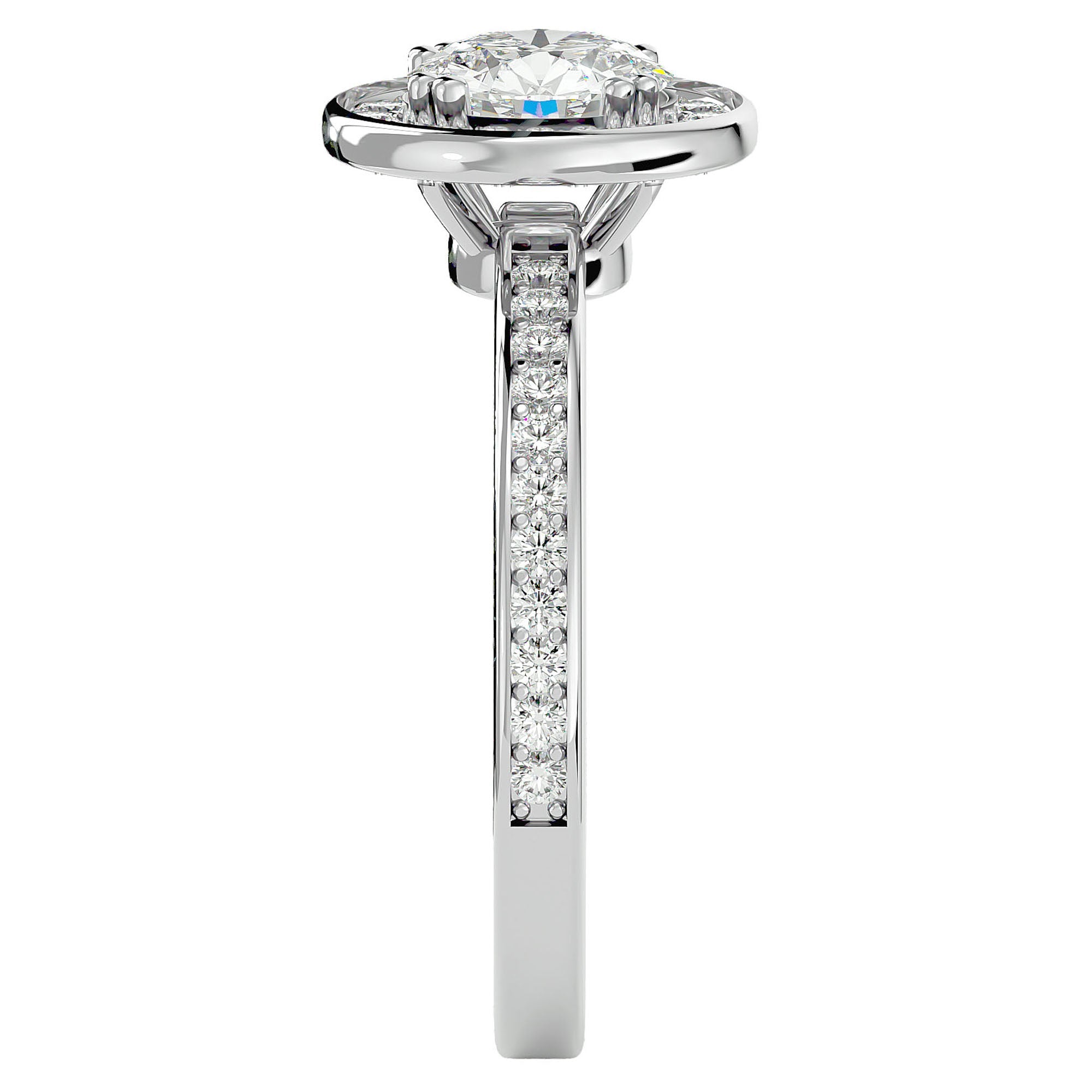 Inel de Logodnă din Aur 14k cu Moissanite Brilliant Halo Pavé de 1.20 ct din 14k Aur Alb - Castelo.ro