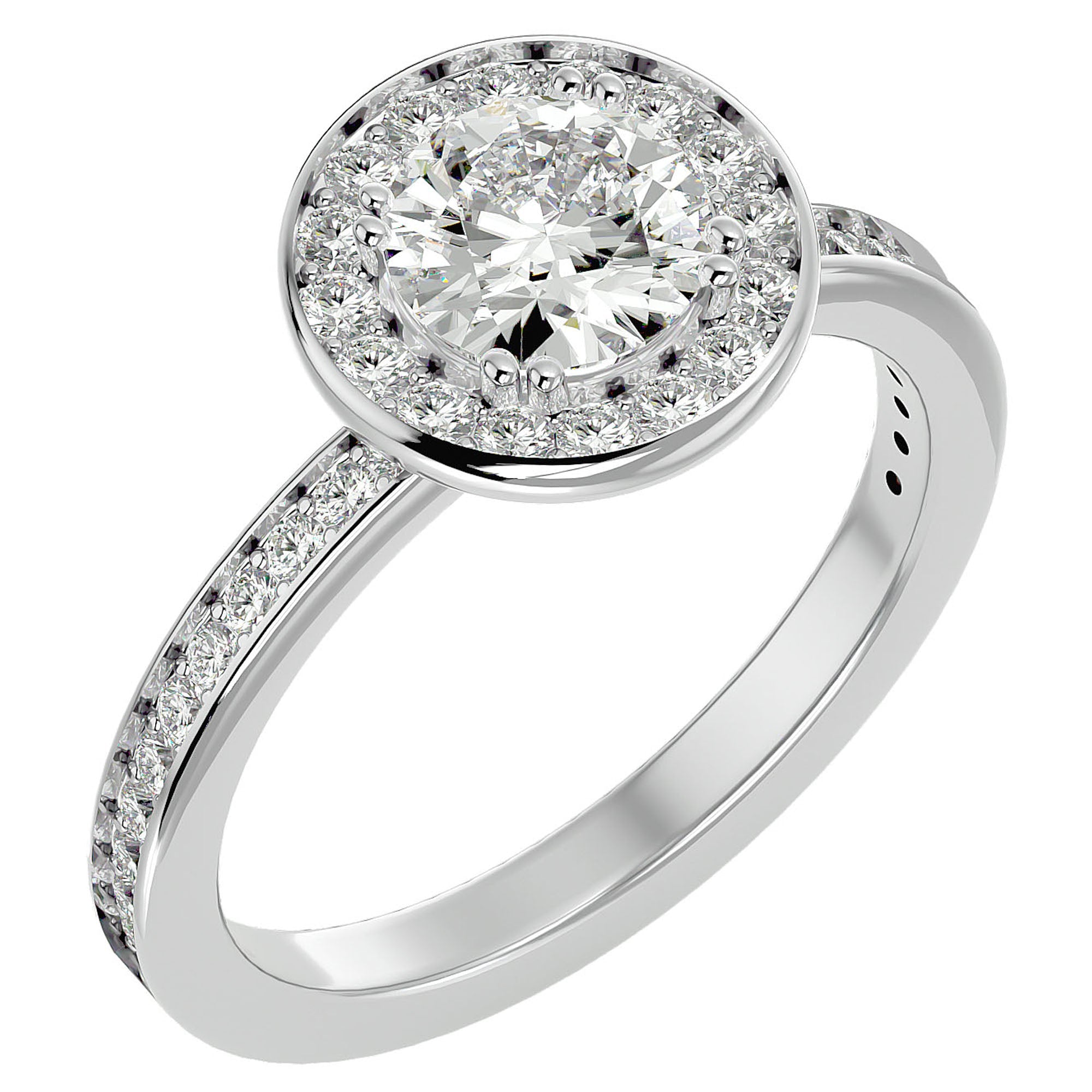 Inel de Logodnă din Aur 14k cu Diamante Create în Laborator Brilliant Halo Pavé de 1.20 ct din 14k Aur Alb - Castelo.ro
