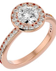 Inel de Logodnă din Aur 14k cu Diamante Create în Laborator Brilliant Halo Pavé de 1.20 ct din 14k Aur Roz - Castelo.ro