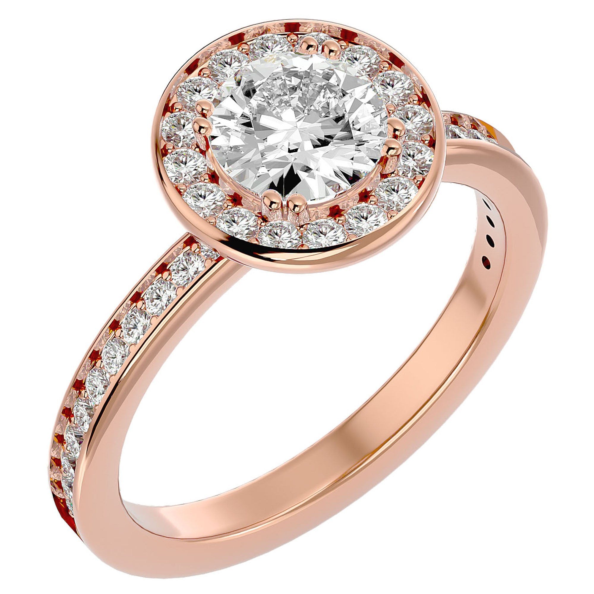 Inel de Logodnă din Aur 14k cu Moissanite Brilliant Halo Pavé de 1.20 ct din 14k Aur Roz - Castelo.ro
