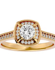 Inel de Logodnă Retro cu Diamante Create în Laborator Brilliant Halo Pavé de 1.03 ct din 18k Aur Galben - Castelo.ro