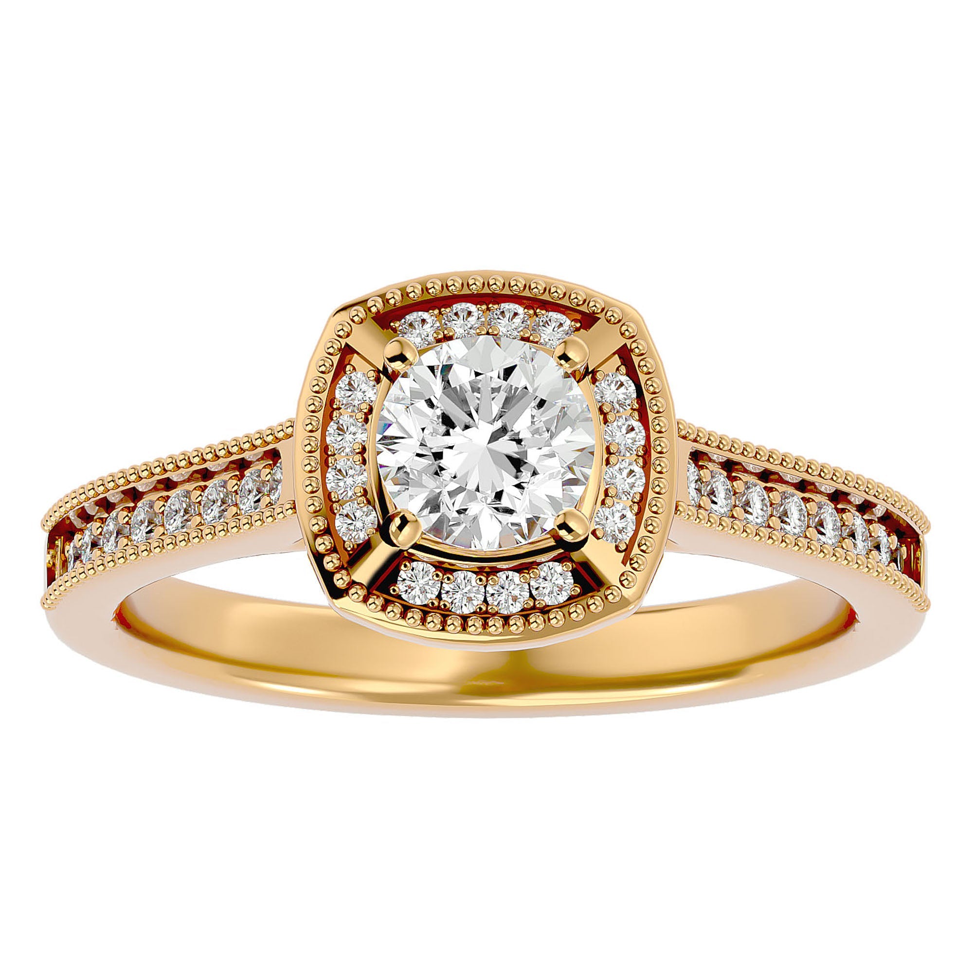 Inel de Logodnă Retro cu Diamante Naturale Brilliant Halo Pavé de 1.03 ct din 18k Aur Galben - Castelo.ro