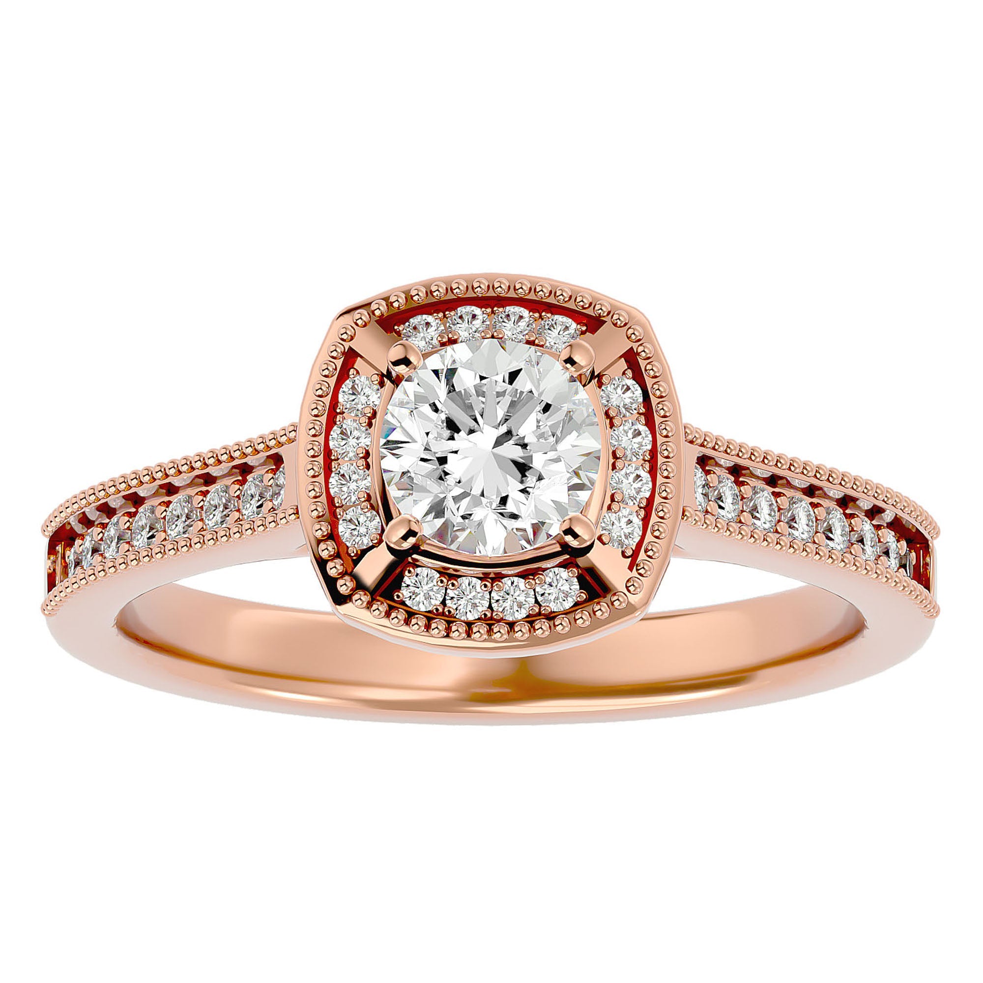 Inel de Logodnă Retro cu Diamante Naturale Brilliant Halo Pavé de 1.03 ct din 18k Aur Roz - Castelo.ro