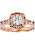 Inel de Logodnă Retro cu Diamante Naturale Brilliant Halo Pavé de 1.03 ct din 18k Aur Roz - Castelo.ro