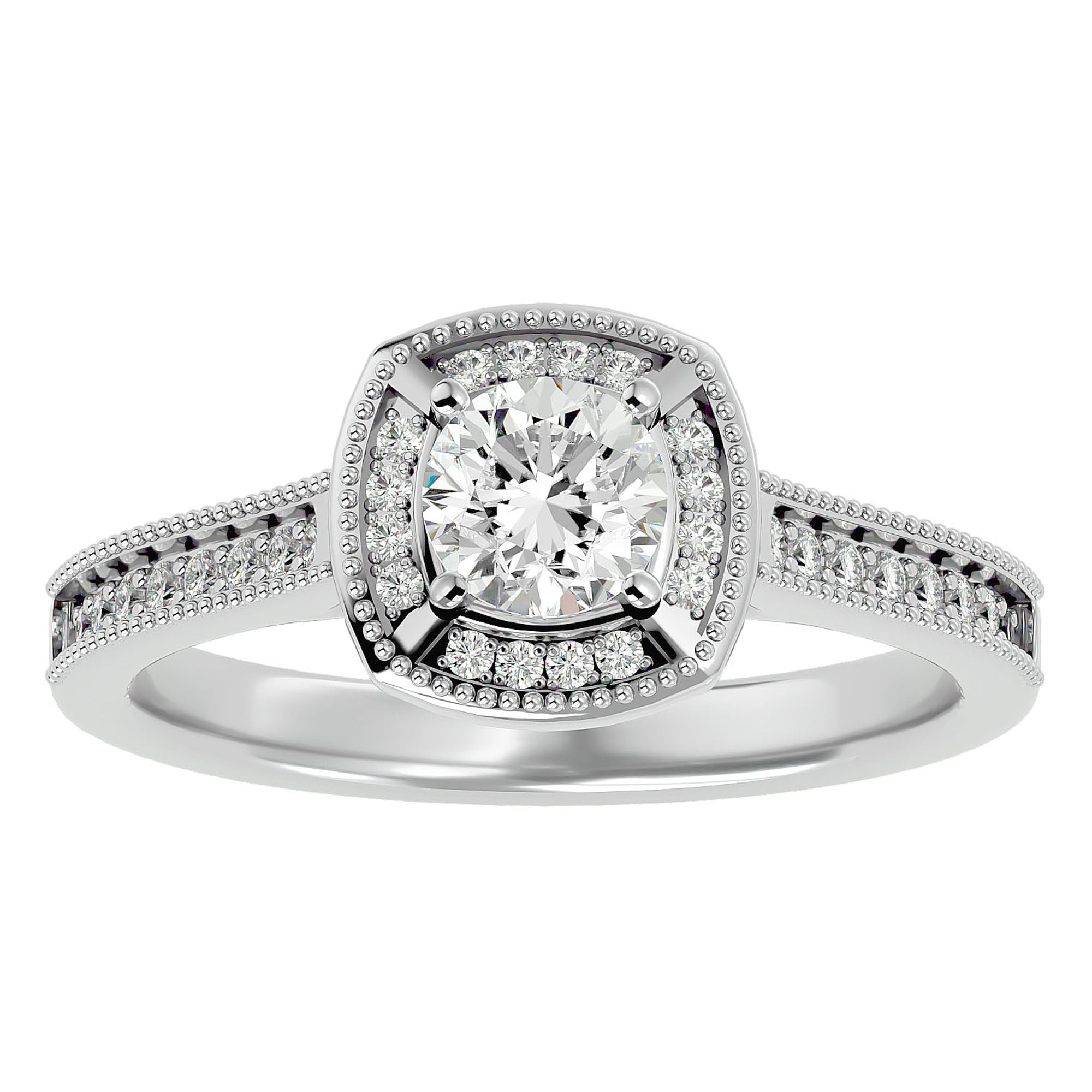 Inel de Logodnă Retro cu Moissanite Brilliant Halo Pavé de 1.03 ct din Platina - Castelo.ro