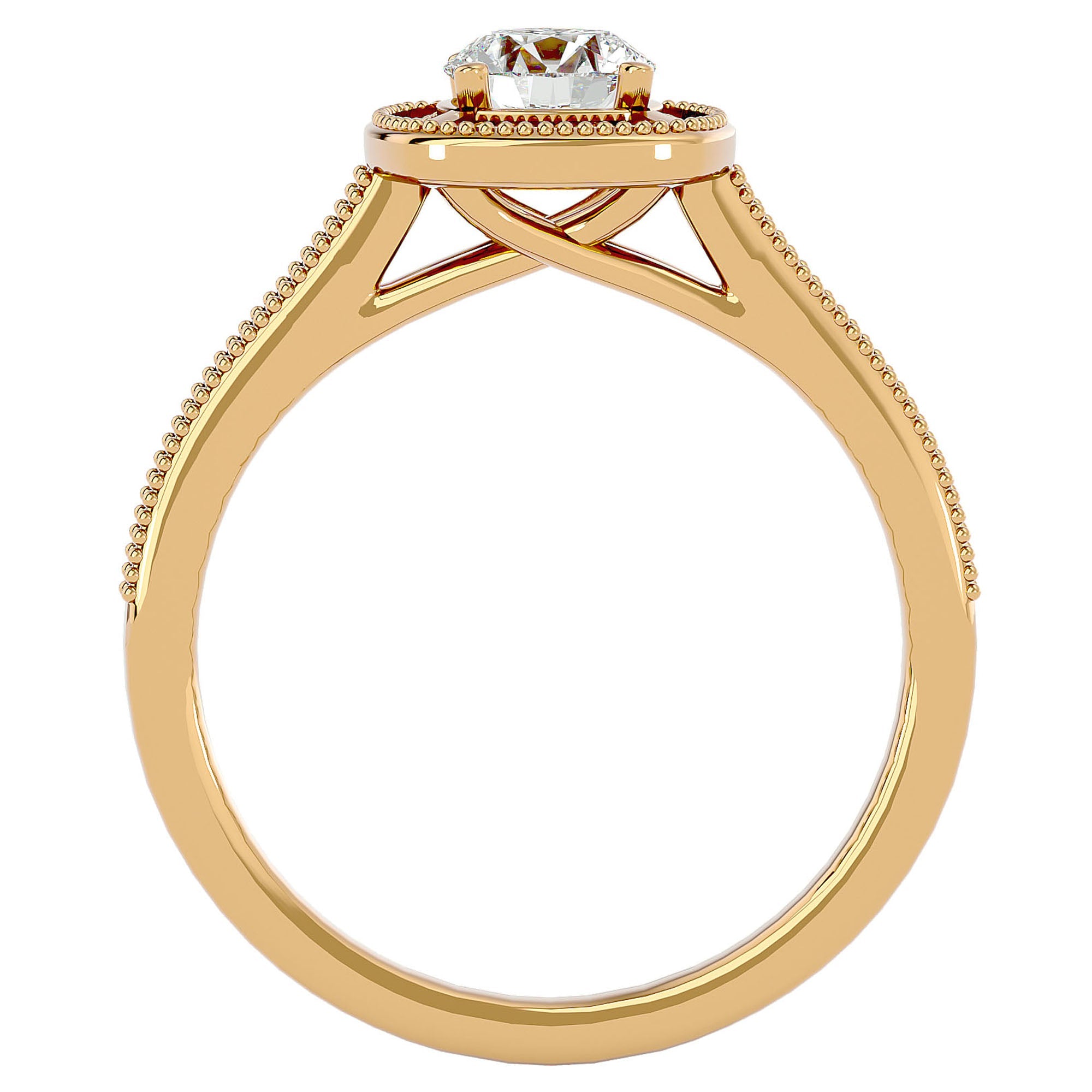Inel de Logodnă Retro cu Diamante Naturale Brilliant Halo Pavé de 1.03 ct din 18k Aur Galben - Castelo.ro