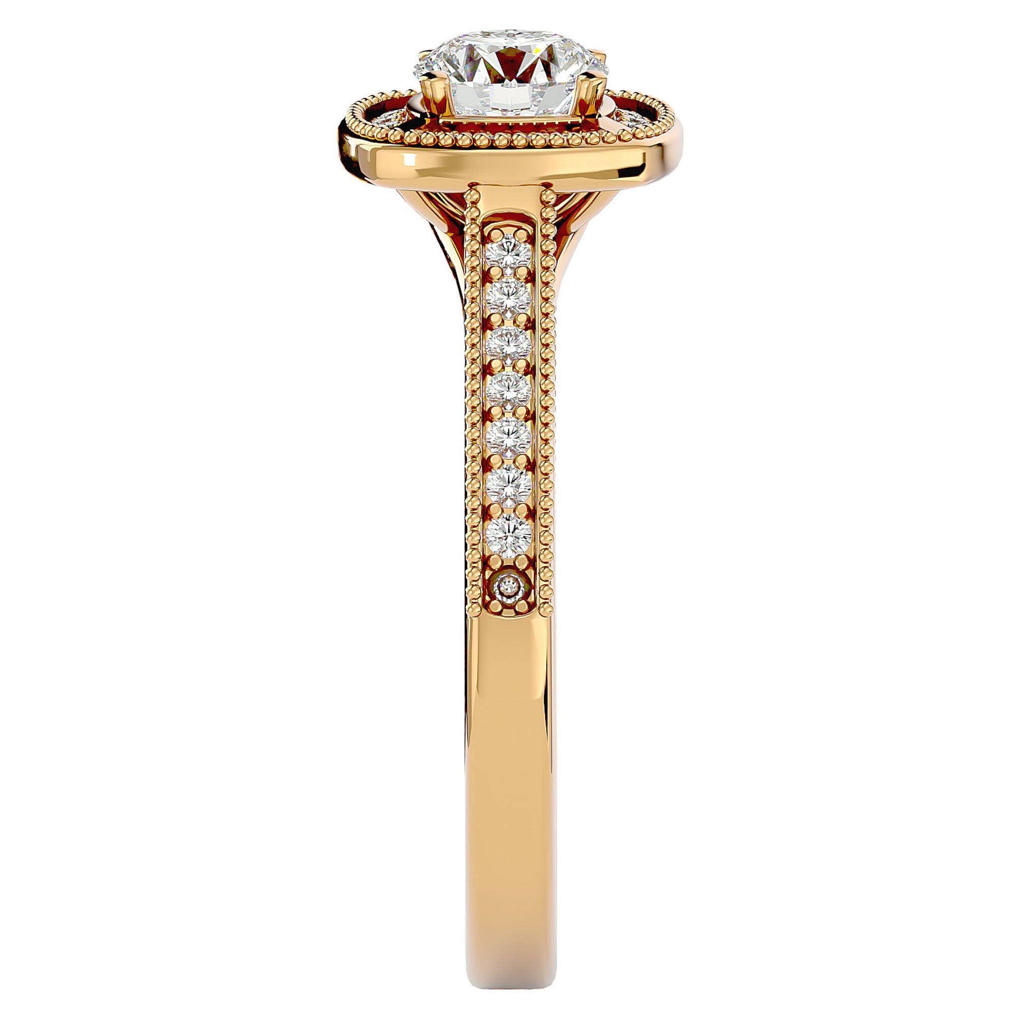Inel de Logodnă Retro din Aur 14k cu Diamante Create în Laborator Brilliant Halo Pavé de 1.03 ct din 14k Aur Galben - Castelo.ro
