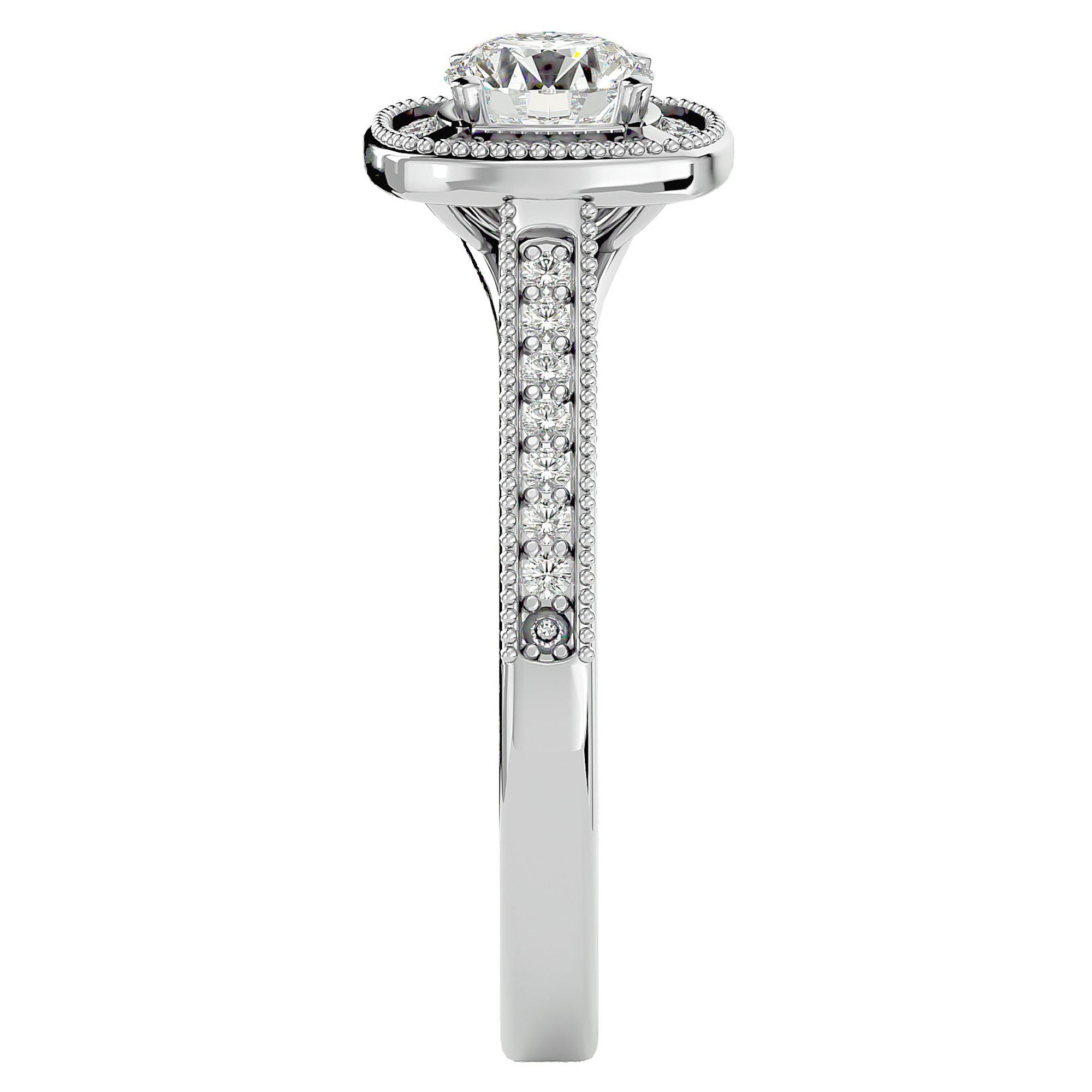 Inel de Logodnă Retro cu Diamante Naturale Brilliant Halo Pavé de 1.03 ct din Platina - Castelo.ro