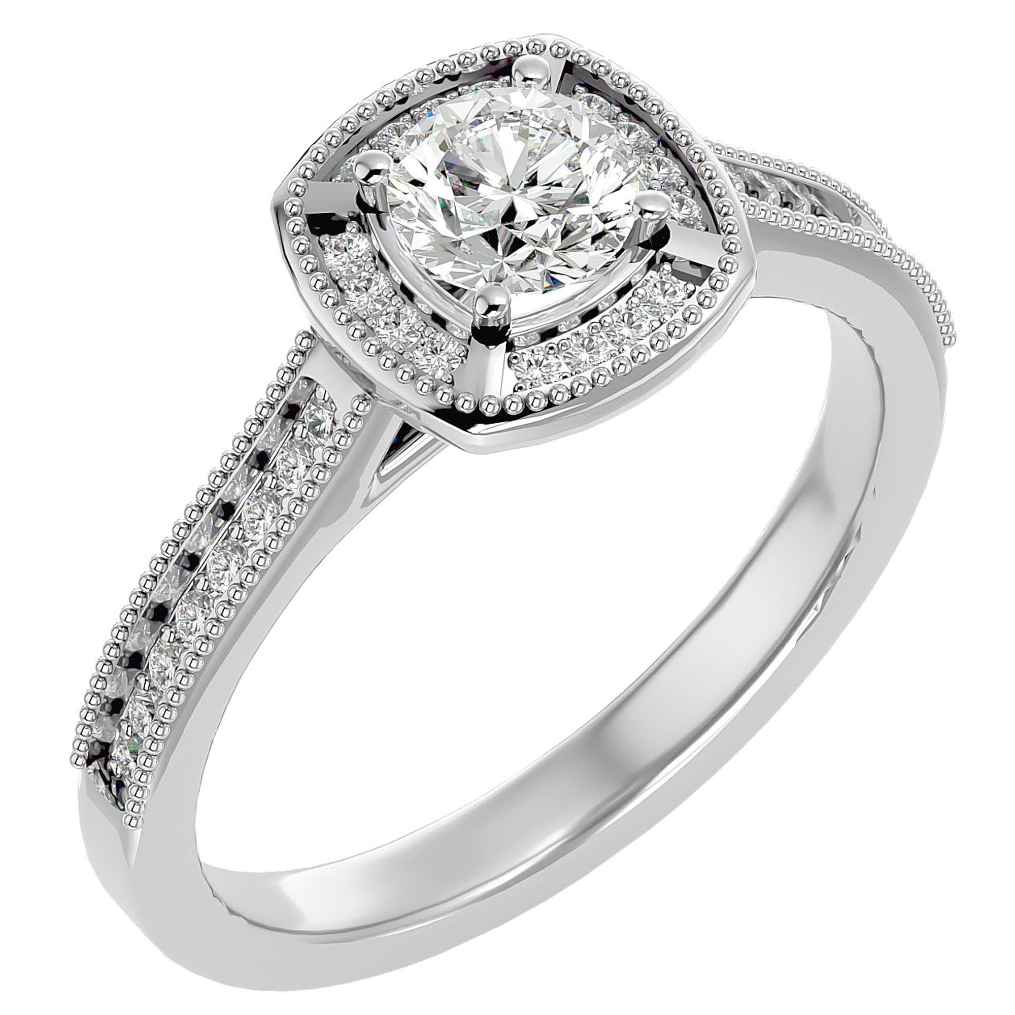Inel de Logodnă Retro cu Moissanite Brilliant Halo Pavé de 1.03 ct din Platina - Castelo.ro