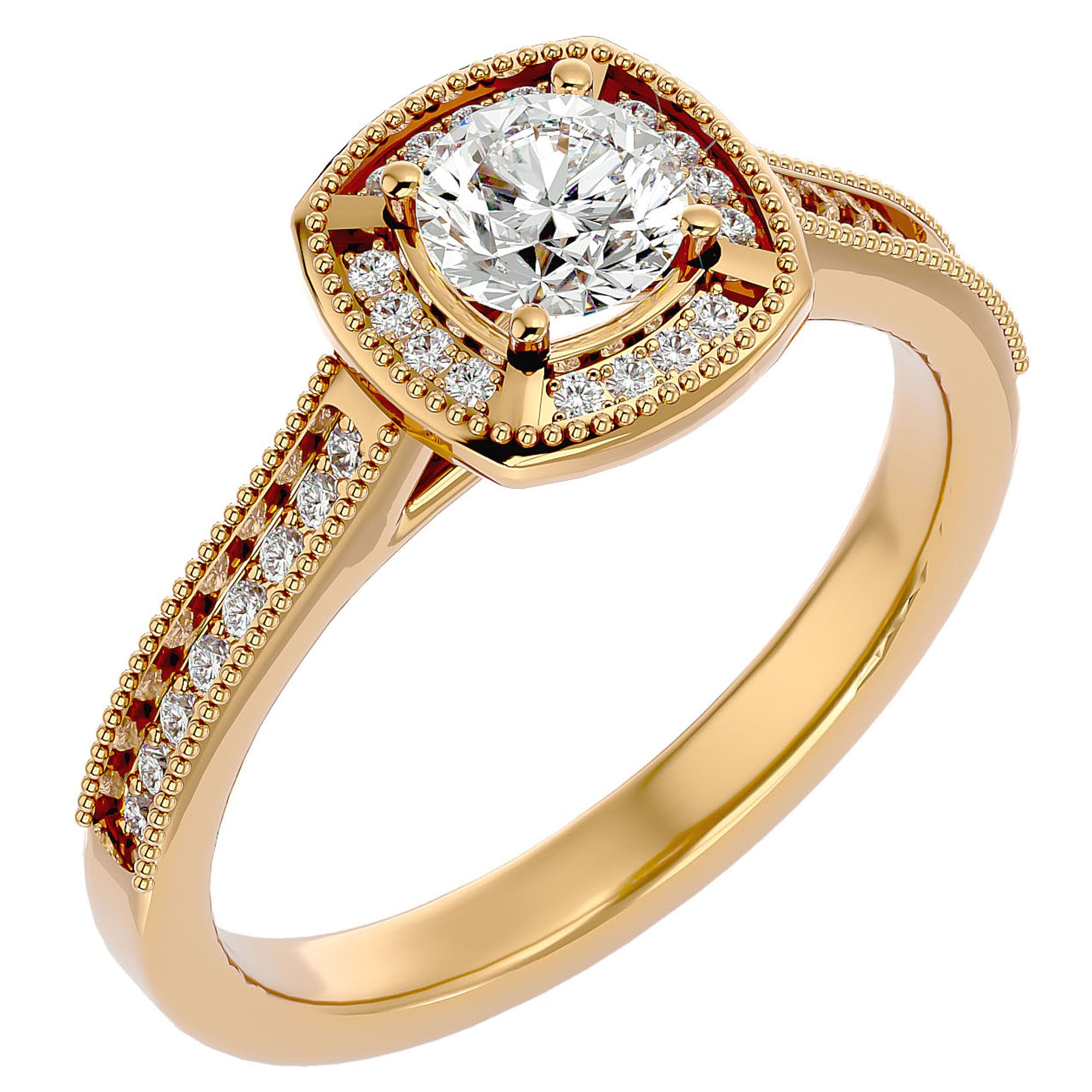 Inel de Logodnă Retro cu Diamante Naturale Brilliant Halo Pavé de 1.03 ct din 18k Aur Galben - Castelo.ro