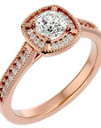 Inel de Logodnă Retro cu Diamante Create în Laborator Brilliant Halo Pavé de 1.03 ct din 18k Aur Roz - Castelo.ro