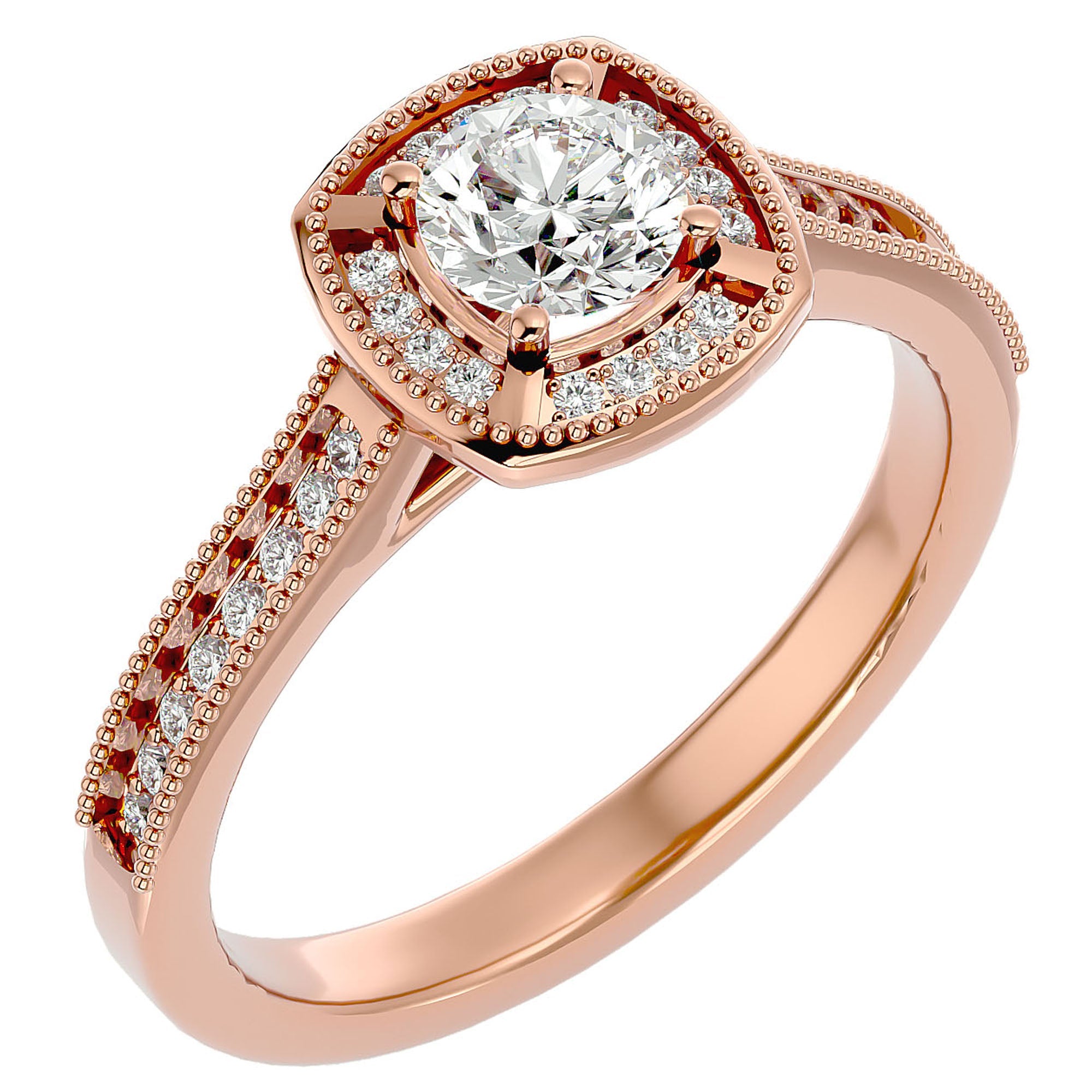 Inel de Logodnă Retro cu Diamante Naturale Brilliant Halo Pavé de 1.03 ct din 18k Aur Roz - Castelo.ro