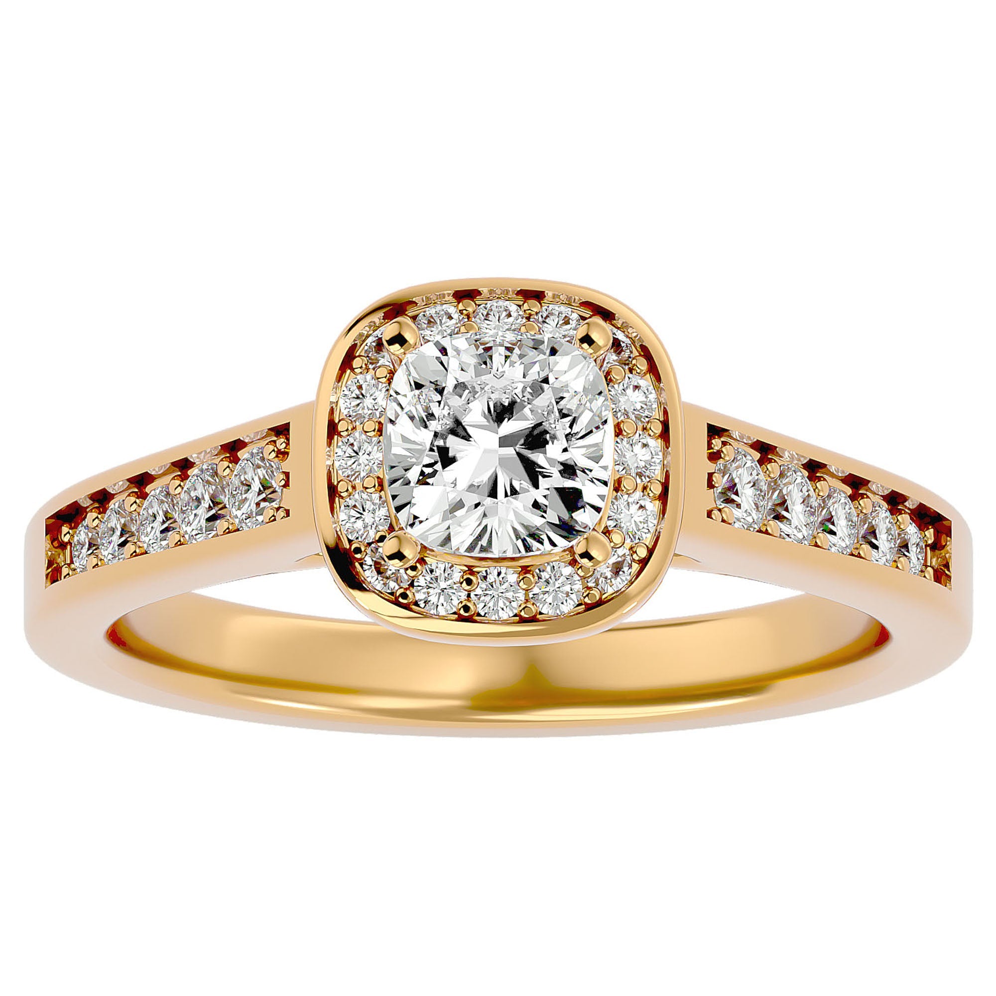 Inel de Logodnă Vintage din Aur 14k cu Diamante Create în Laborator Brilliant Halo Pavé de 0.98 ct din 14k Aur Galben - Castelo.ro
