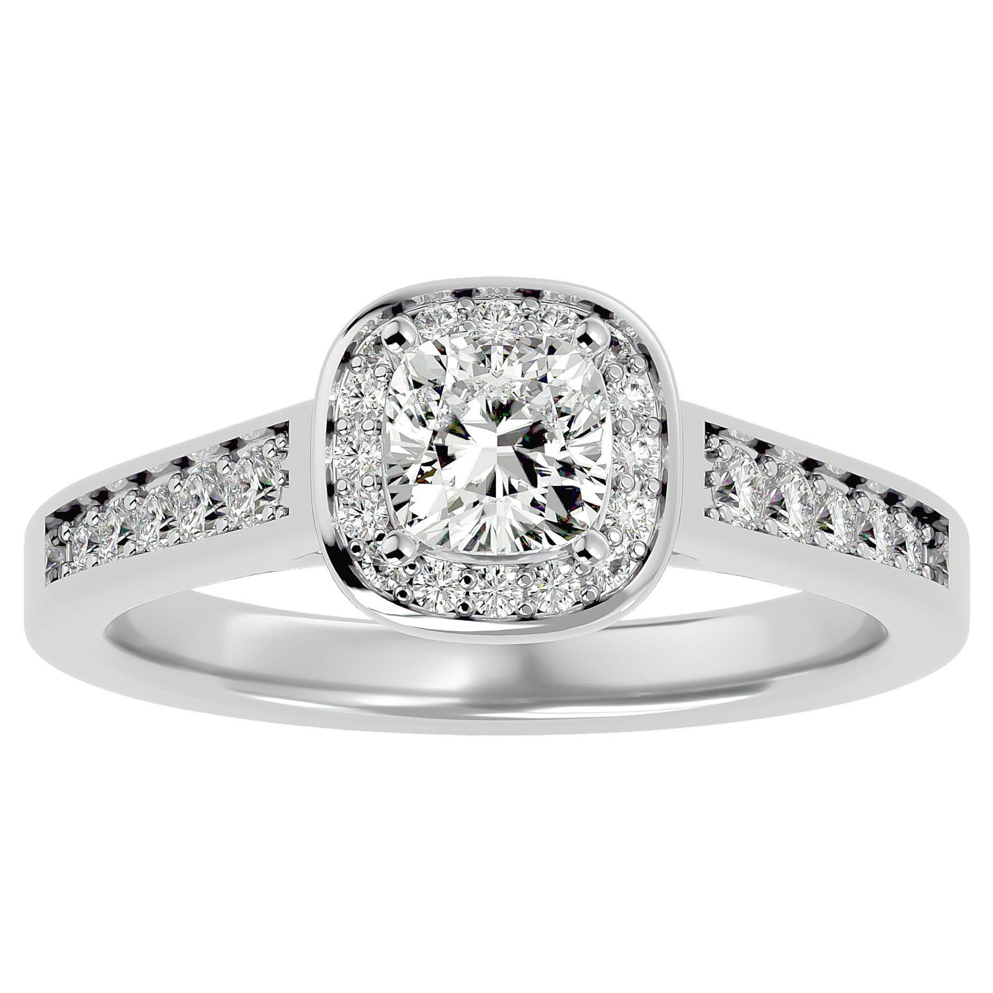 Inel de Logodnă Vintage din Aur 14k cu Diamante Create în Laborator Brilliant Halo Pavé de 0.98 ct din 14k Aur Alb - Castelo.ro