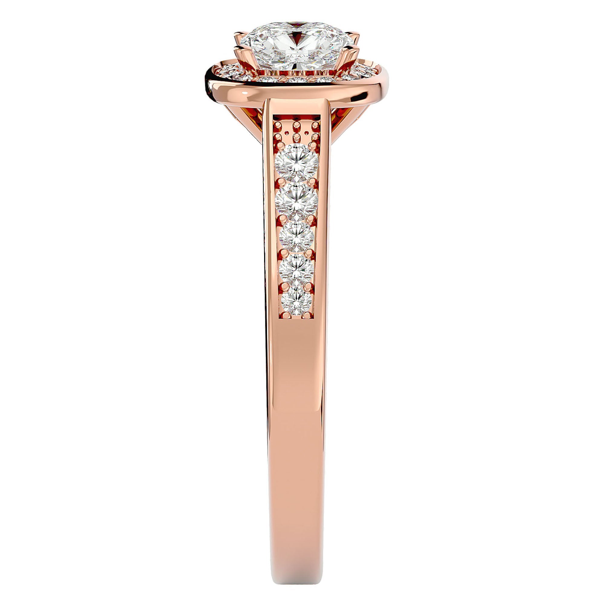 Inel de Logodnă Vintage din Aur 14k cu Diamante Create în Laborator Brilliant Halo Pavé de 0.98 ct din 14k Aur Roz - Castelo.ro