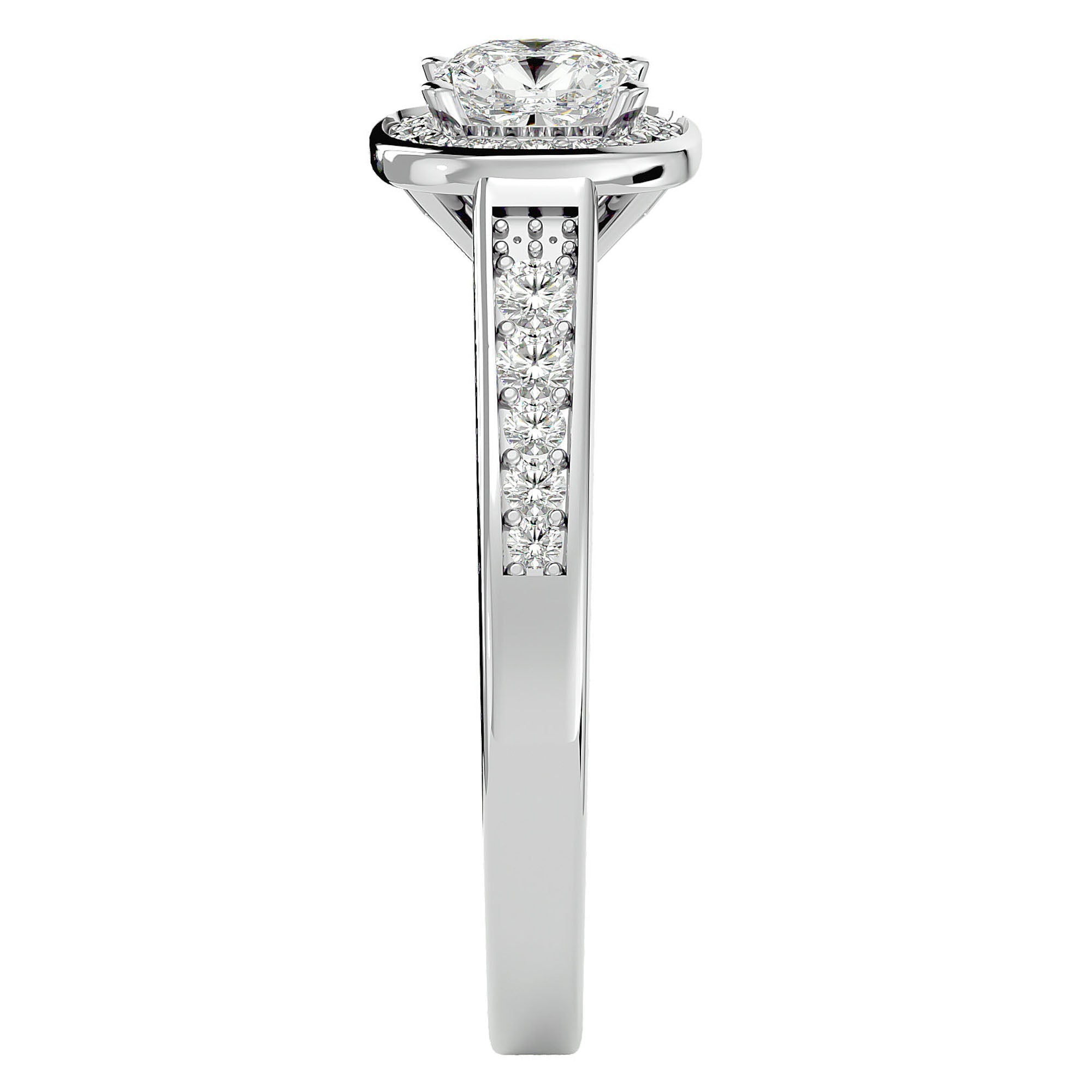 Inel de Logodnă Vintage din Aur 14k cu Diamante Create în Laborator Brilliant Halo Pavé de 0.98 ct din 14k Aur Alb - Castelo.ro
