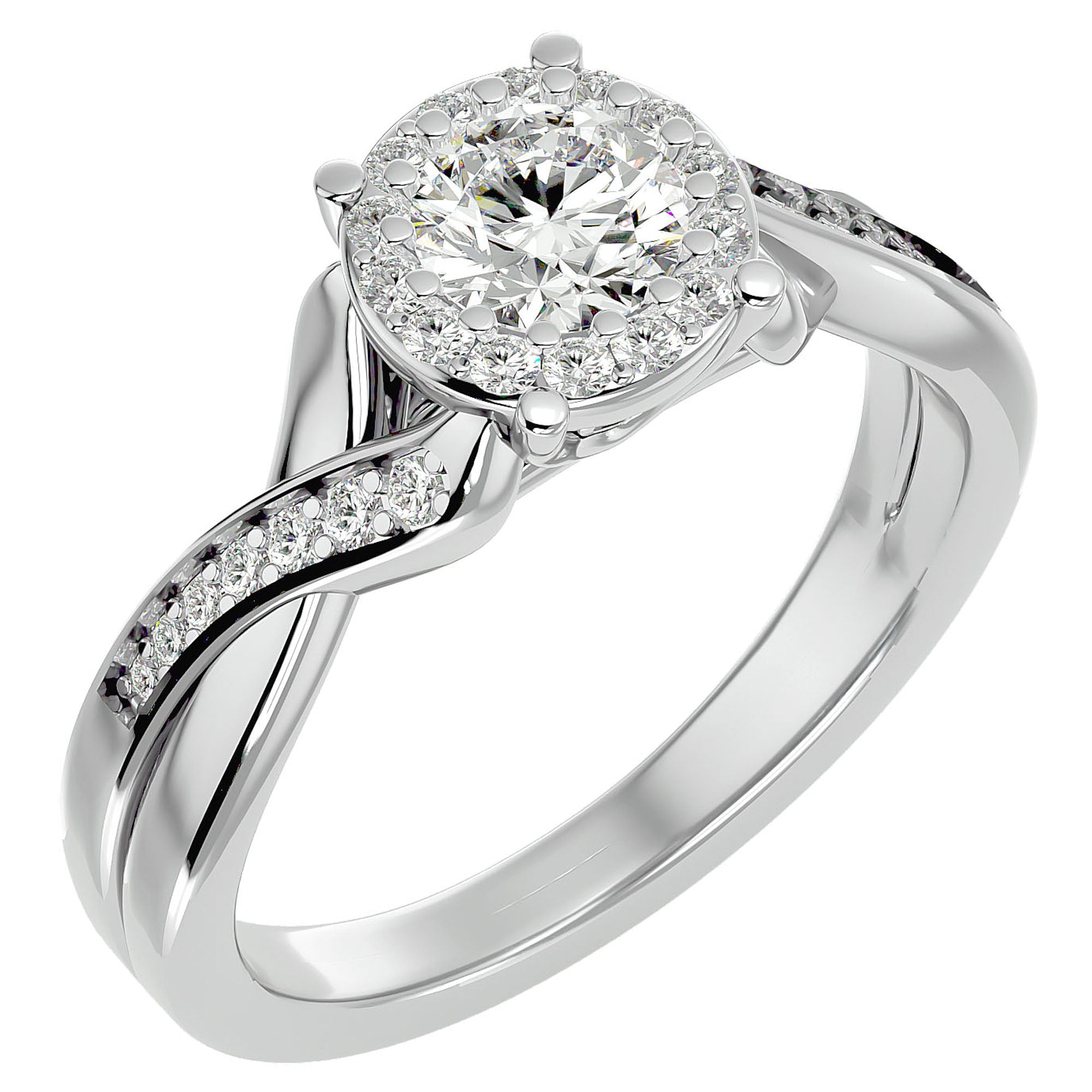 Inel de Logodnă din Aur 14k cu Diamante Create în Laborator Brilliant Pavé de 0.83 ct din 14k Aur Alb - Castelo.ro
