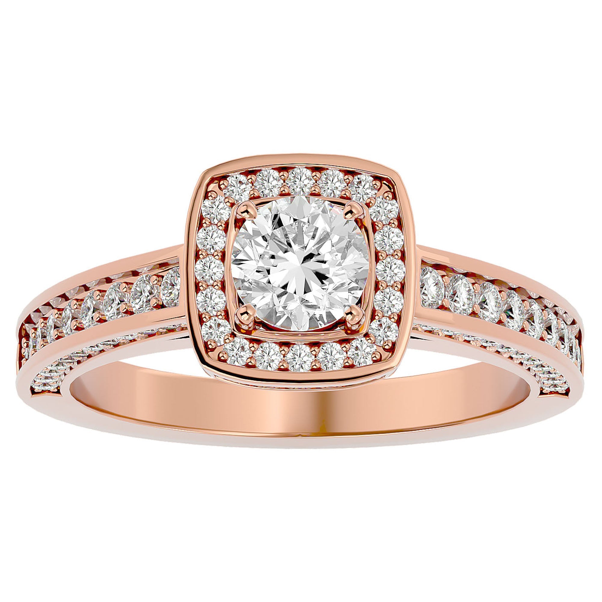 Inel de Logodnă Vintage din Aur 14k cu Diamante Create în Laborator Brilliant Halo Pavé de 1.41 ct din 14k Aur Roz - Castelo.ro