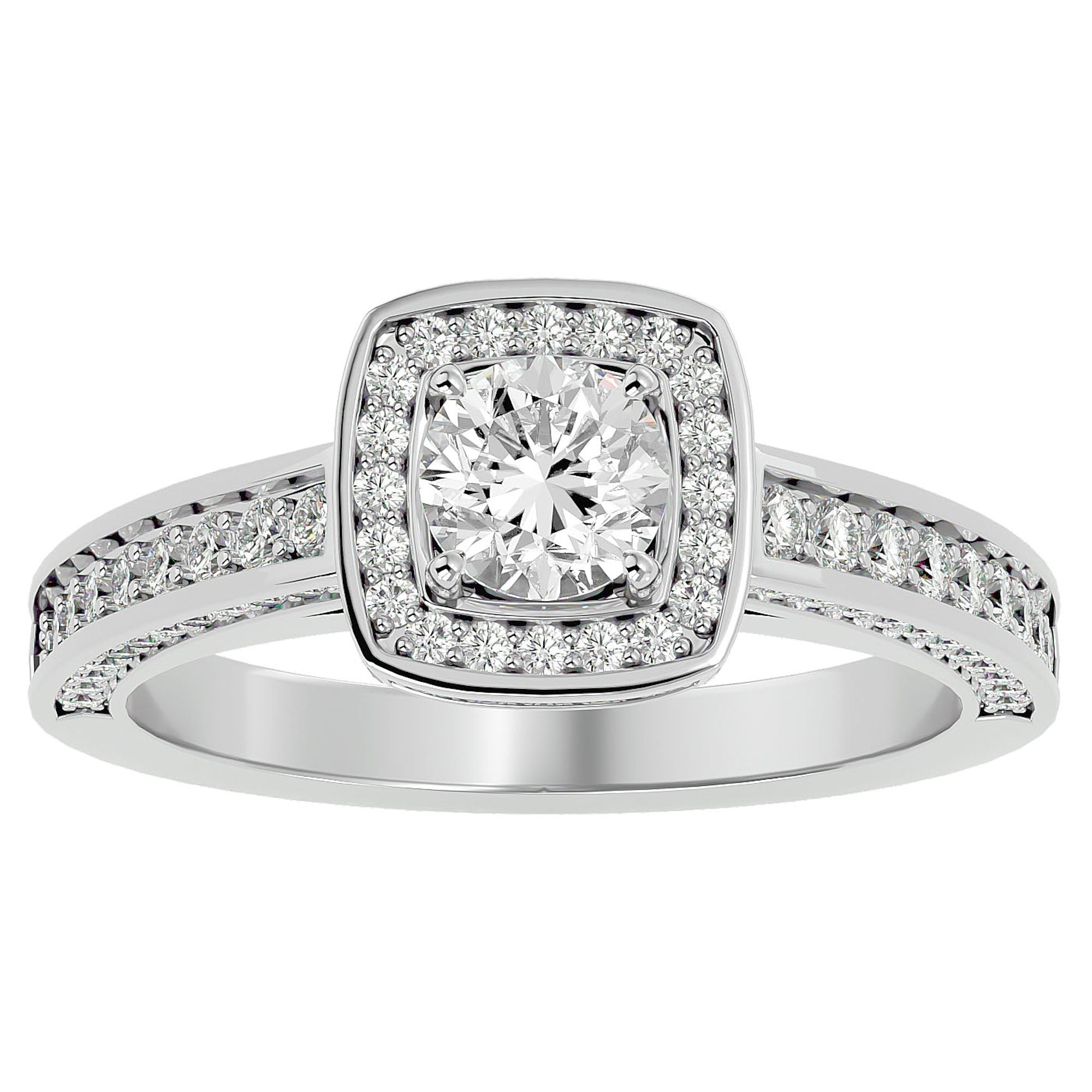 Inel de Logodnă Vintage din Aur 14k cu Diamante Create în Laborator Brilliant Halo Pavé de 1.41 ct din 14k Aur Alb - Castelo.ro