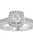 Inel de Logodnă Vintage din Aur 14k cu Diamante Create în Laborator Brilliant Halo Pavé de 1.41 ct din 14k Aur Alb - Castelo.ro