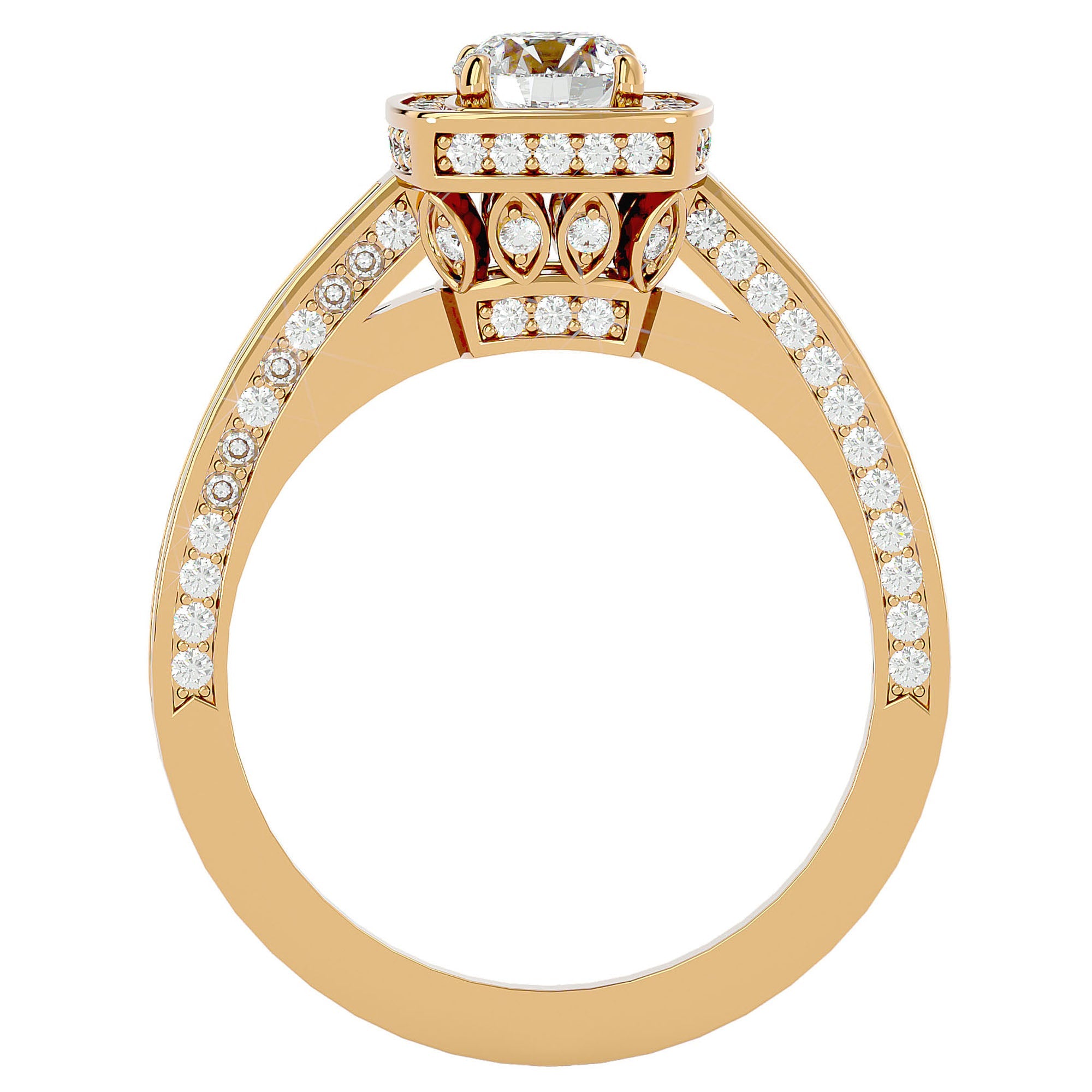 Inel de Logodnă Vintage din Aur 14k cu Diamante Create în Laborator Brilliant Halo Pavé de 1.41 ct din 14k Aur Galben - Castelo.ro