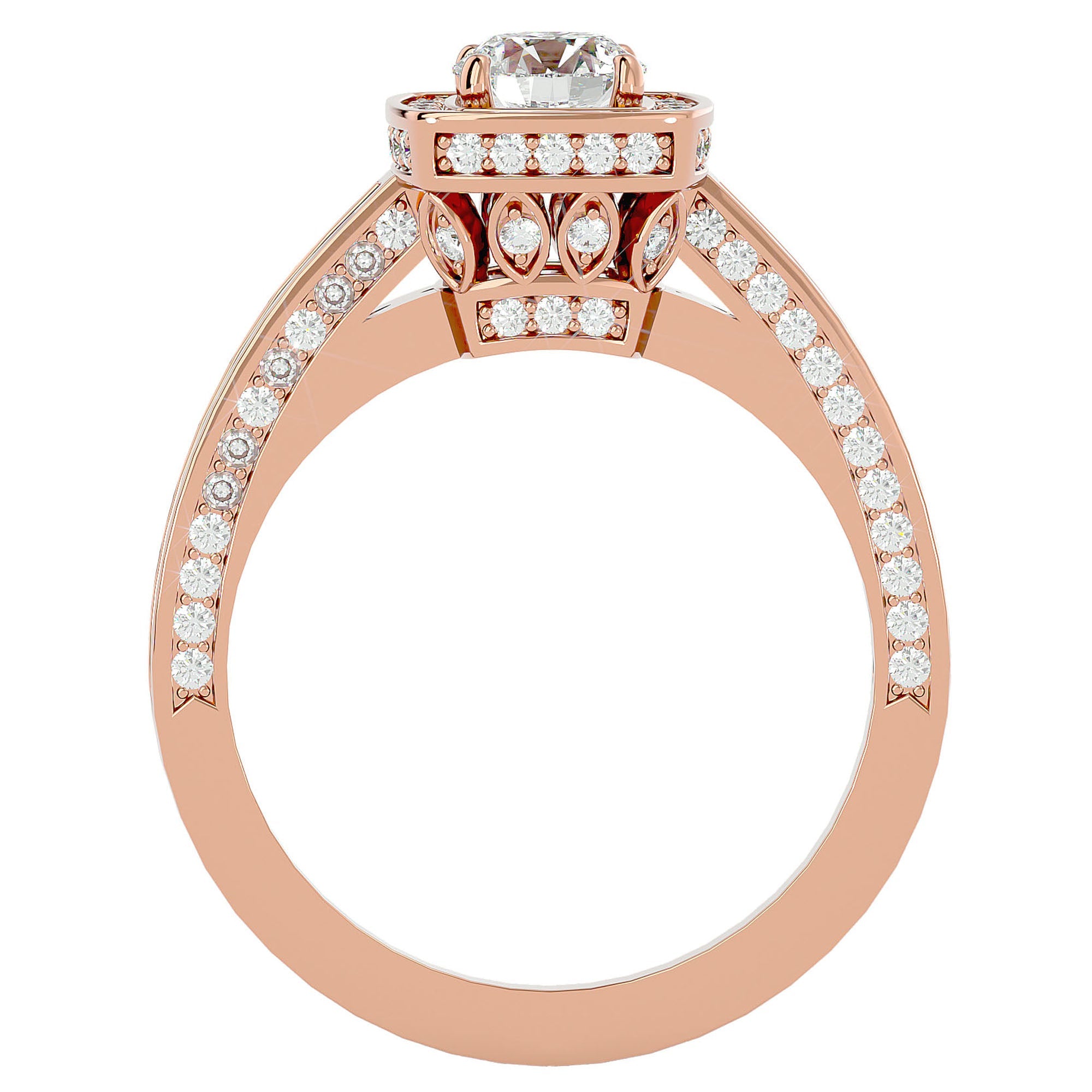 Inel de Logodnă Vintage din Aur 14k cu Diamante Create în Laborator Brilliant Halo Pavé de 1.41 ct din 14k Aur Roz - Castelo.ro