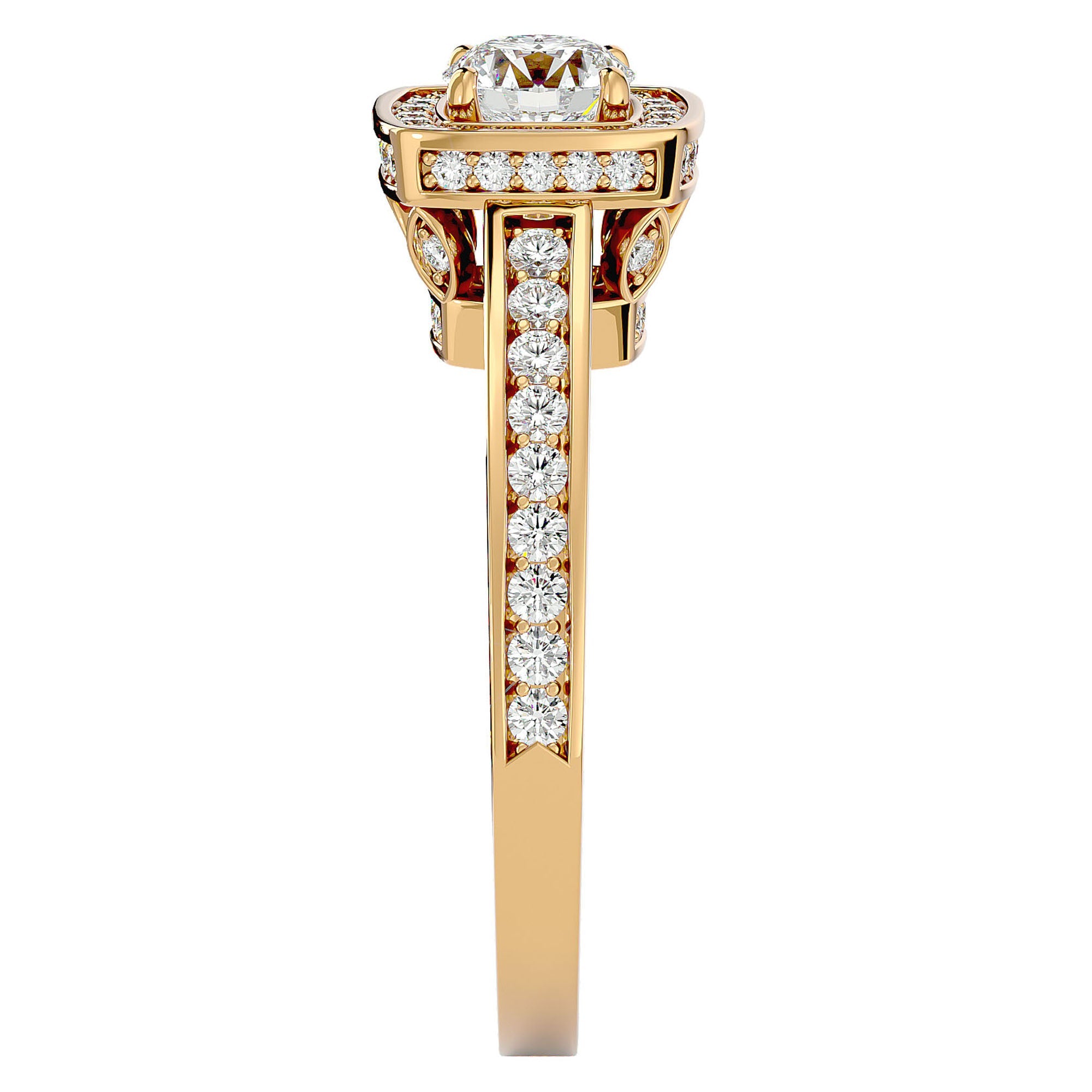 Inel de Logodnă Vintage din Aur 14k cu Diamante Create în Laborator Brilliant Halo Pavé de 1.41 ct din 14k Aur Galben - Castelo.ro
