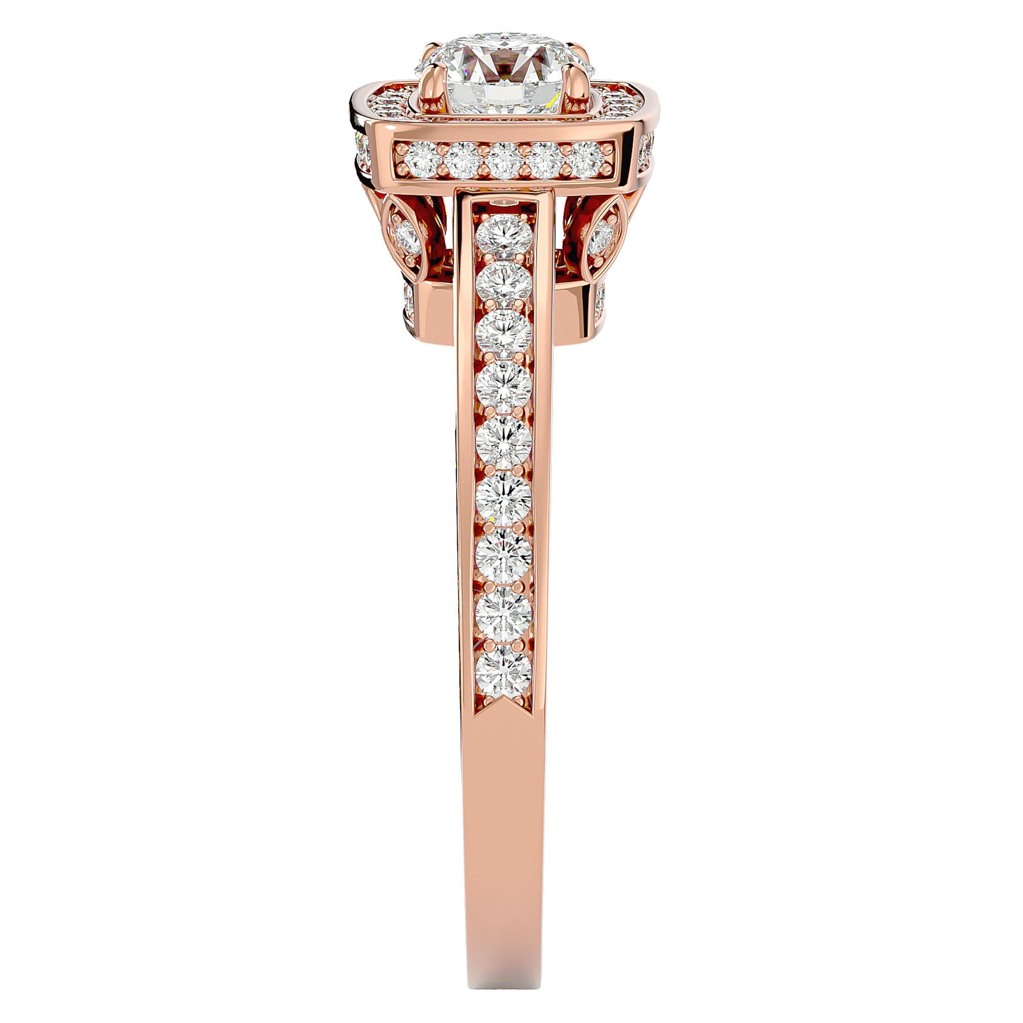 Inel de Logodnă Vintage din Aur 14k cu Diamante Create în Laborator Brilliant Halo Pavé de 1.41 ct din 14k Aur Roz - Castelo.ro