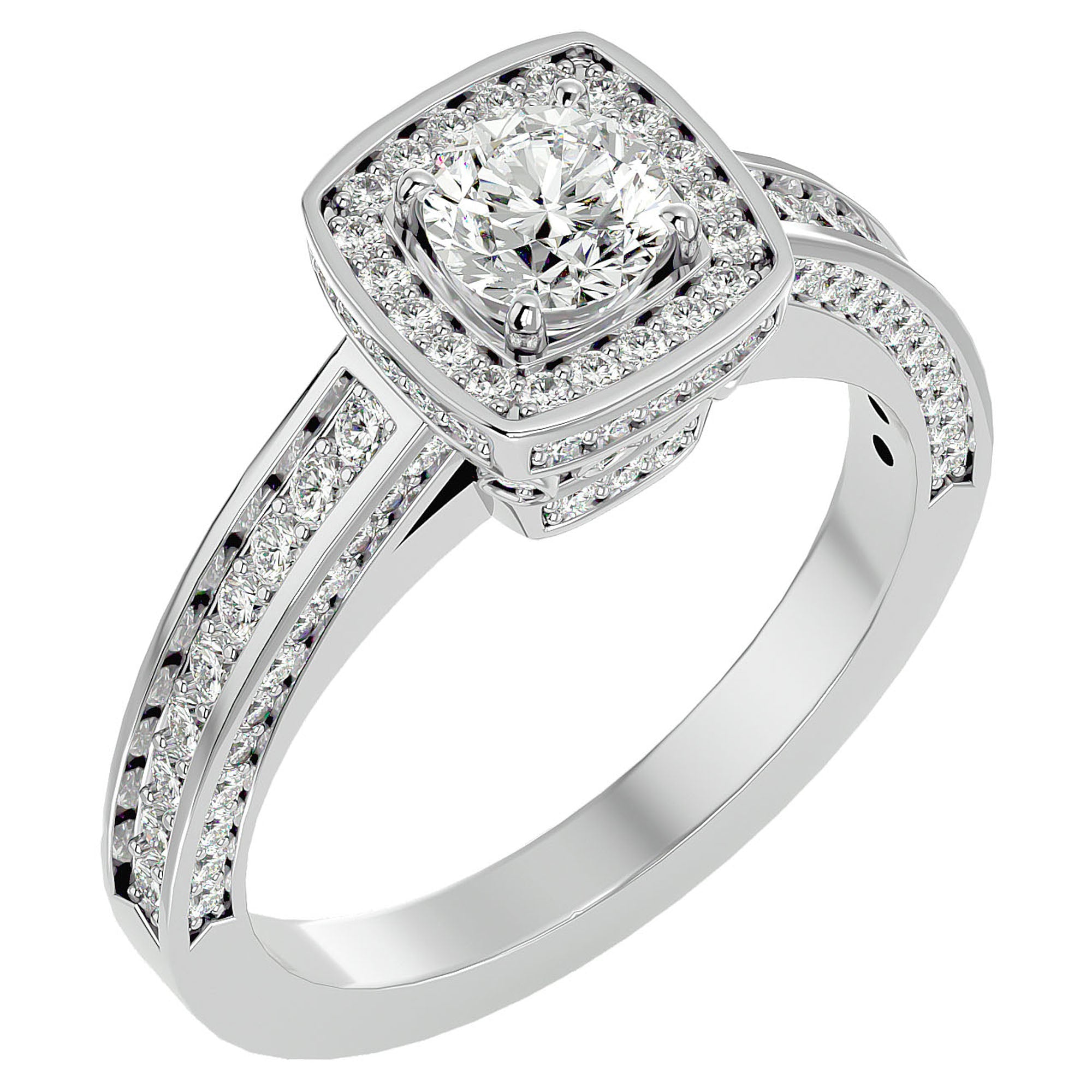 Inel de Logodnă Vintage din Aur 14k cu Diamante Create în Laborator Brilliant Halo Pavé de 1.41 ct din 14k Aur Alb - Castelo.ro