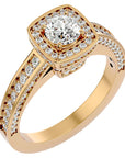 Inel de Logodnă Vintage cu Diamante Naturale Brilliant Halo Pavé de 1.41 ct din 18k Aur Galben - Castelo.ro