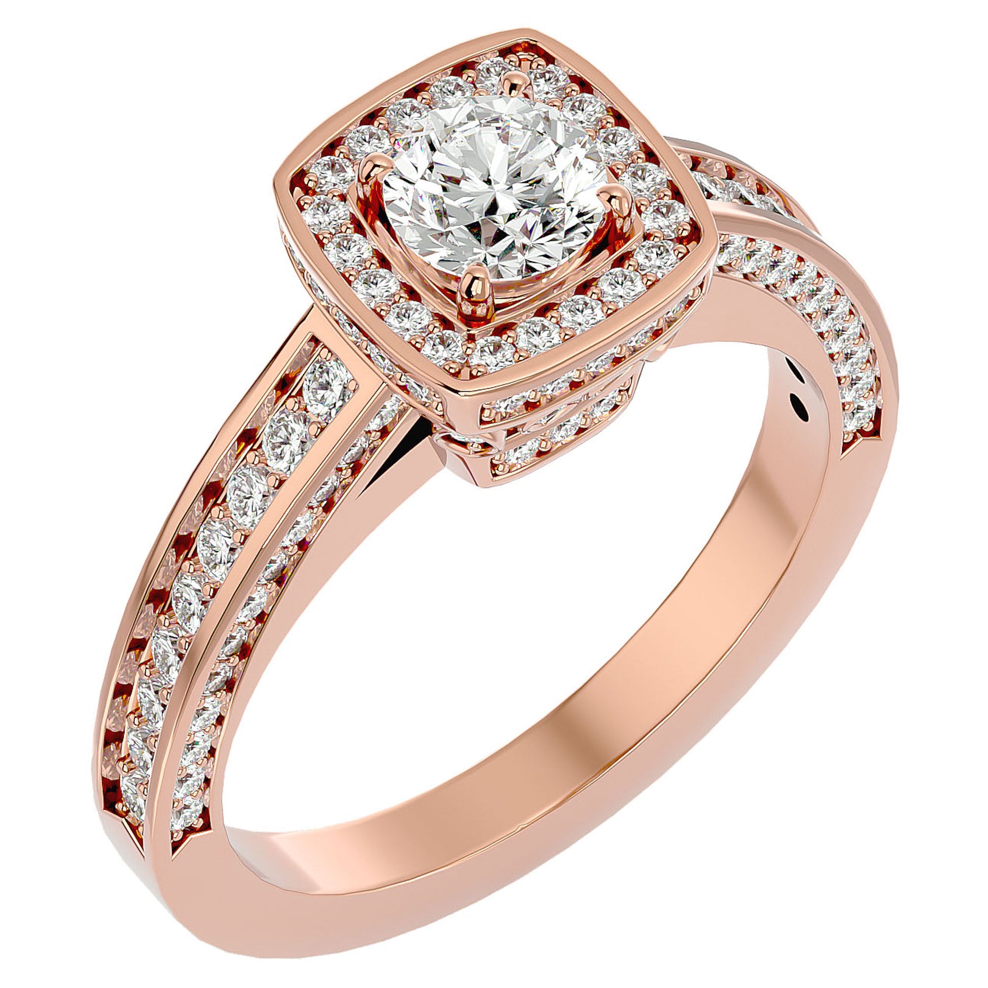 Inel de Logodnă Vintage din Aur 14k cu Diamante Create în Laborator Brilliant Halo Pavé de 1.41 ct din 14k Aur Roz - Castelo.ro