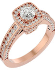 Inel de Logodnă Vintage din Aur 14k cu Diamante Create în Laborator Brilliant Halo Pavé de 1.41 ct din 14k Aur Roz - Castelo.ro