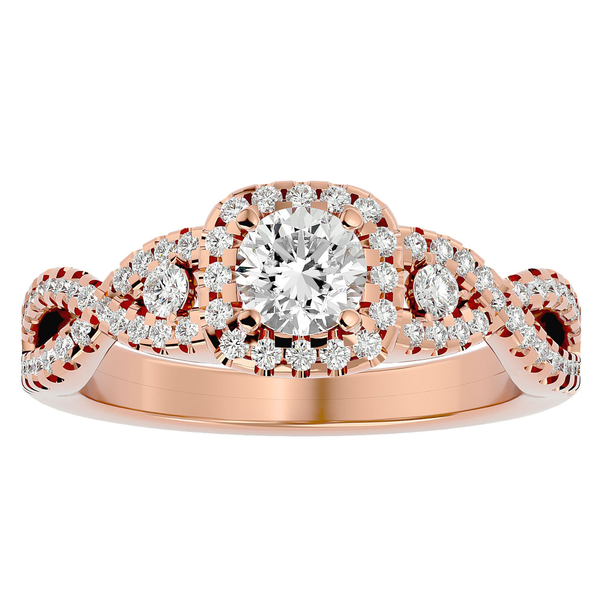 Inel de Logodnă Retro din Aur 14k cu Diamante Naturale Brilliant Halo Pavé de 1.06 ct din 14k Aur Roz - Castelo.ro