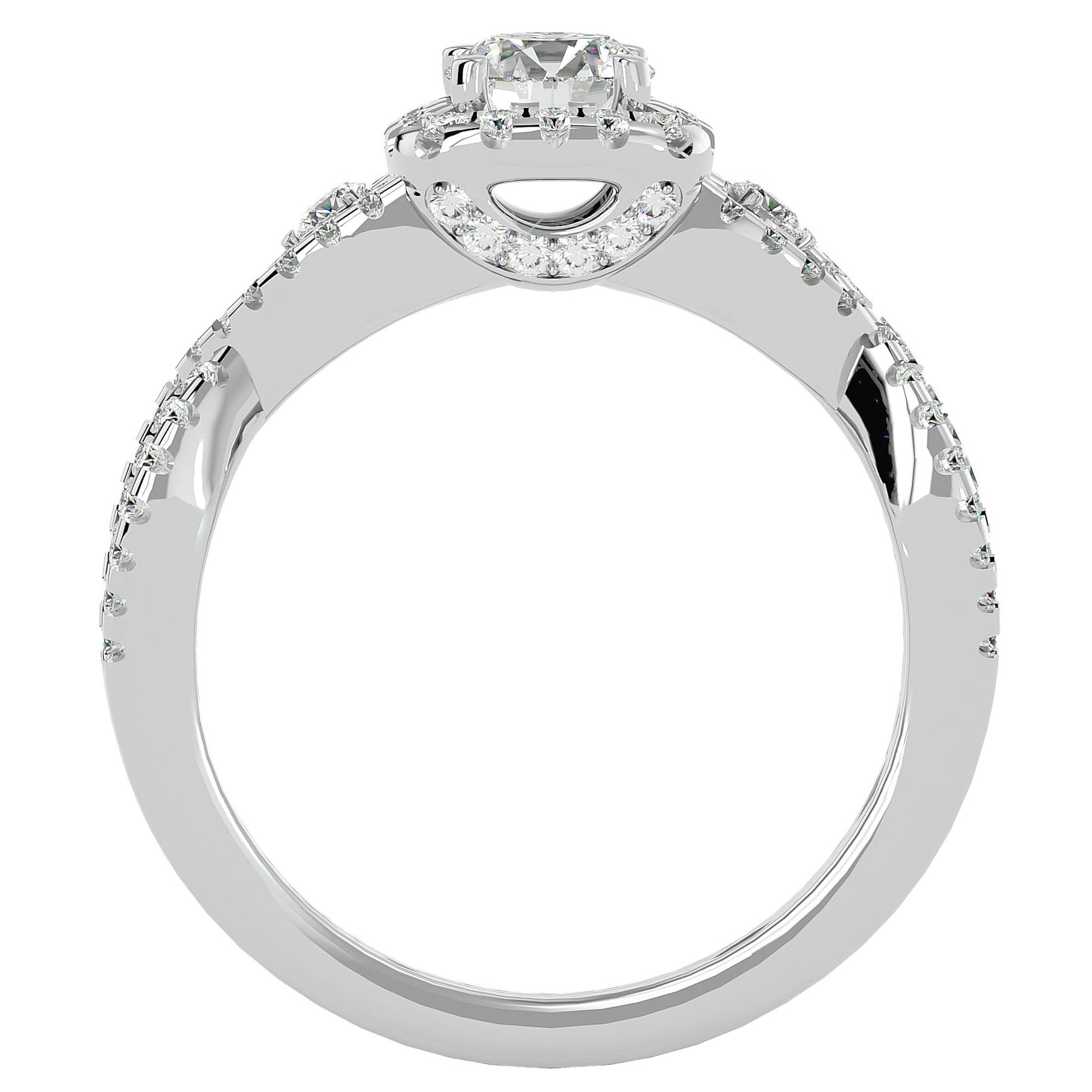 Inel de Logodnă Retro din Aur 14k cu Diamante Create în Laborator Brilliant Halo Pavé de 1.06 ct din 14k Aur Alb - Castelo.ro