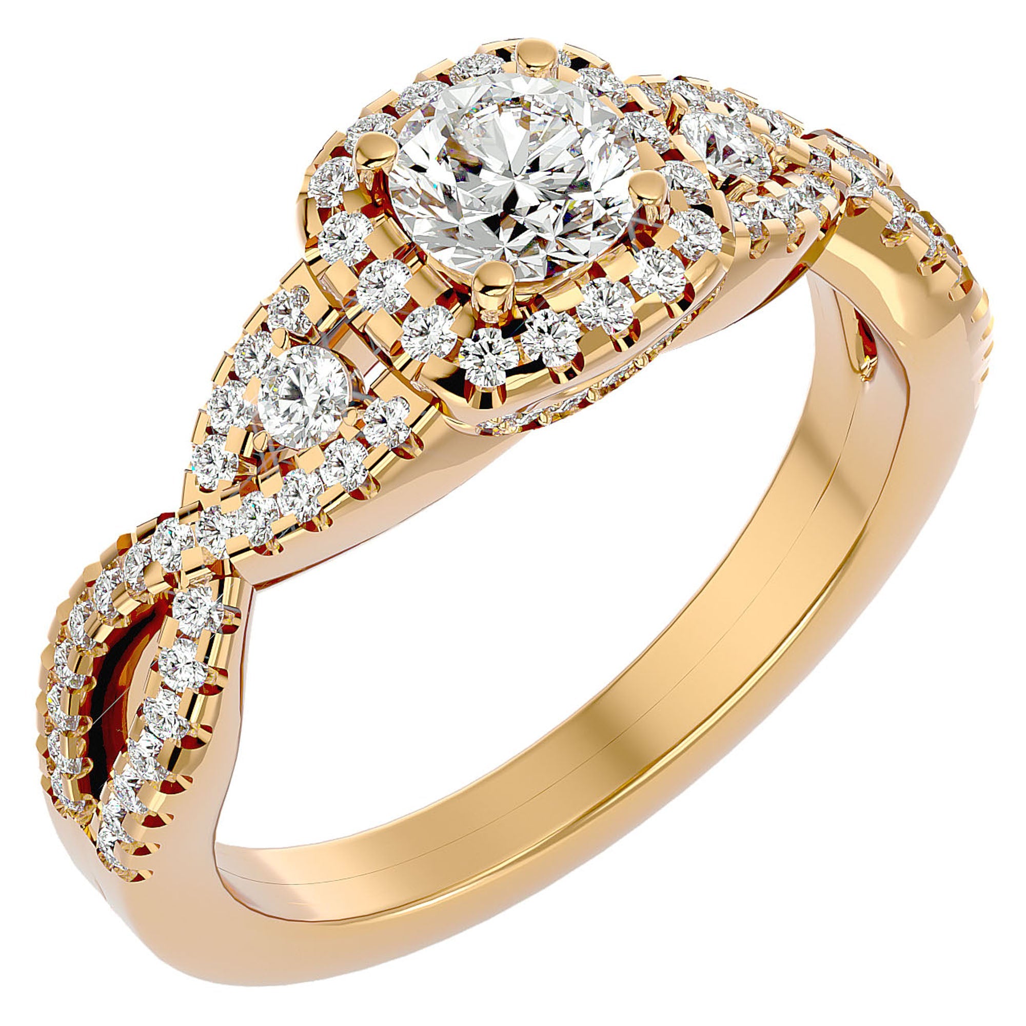 Inel de Logodnă Retro din Aur 14k cu Diamante Create în Laborator Brilliant Halo Pavé de 1.06 ct din 14k Aur Galben - Castelo.ro