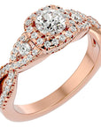 Inel de Logodnă Retro cu Diamante Create în Laborator Brilliant Halo Pavé de 1.06 ct din 18k Aur Roz - Castelo.ro