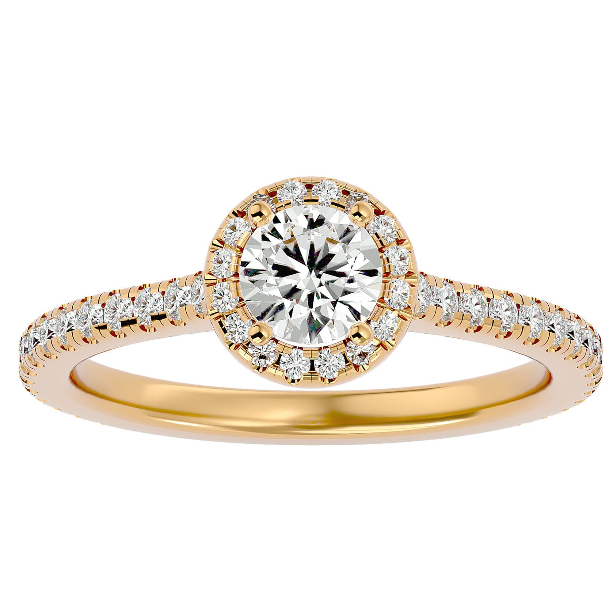 Inel de Logodnă Oxford din Aur 14k cu Moissanite Brilliant Halo Pavé de 0.86 ct din 14k Aur Galben - Castelo.ro