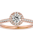 Inel de Logodnă Oxford cu Diamante Create în Laborator Brilliant Halo Pavé de 0.86 ct din 18k Aur Roz - Castelo.ro