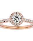 Inel de Logodnă Oxford cu Diamante Naturale Brilliant Halo Pavé de 0.86 ct din 18k Aur Roz - Castelo.ro