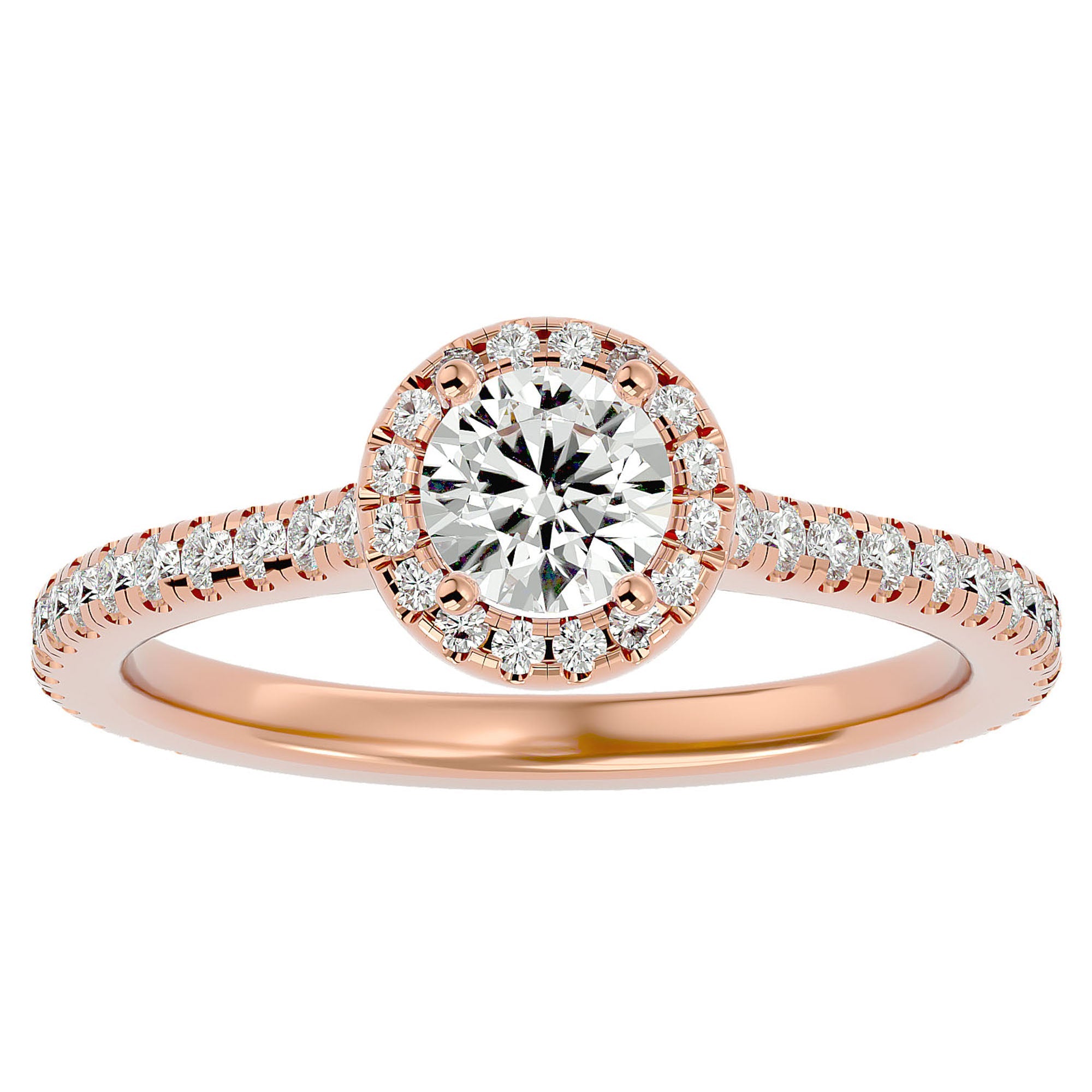 Inel de Logodnă Oxford din Aur 14k cu Moissanite Brilliant Halo Pavé de 0.86 ct din 14k Aur Roz - Castelo.ro